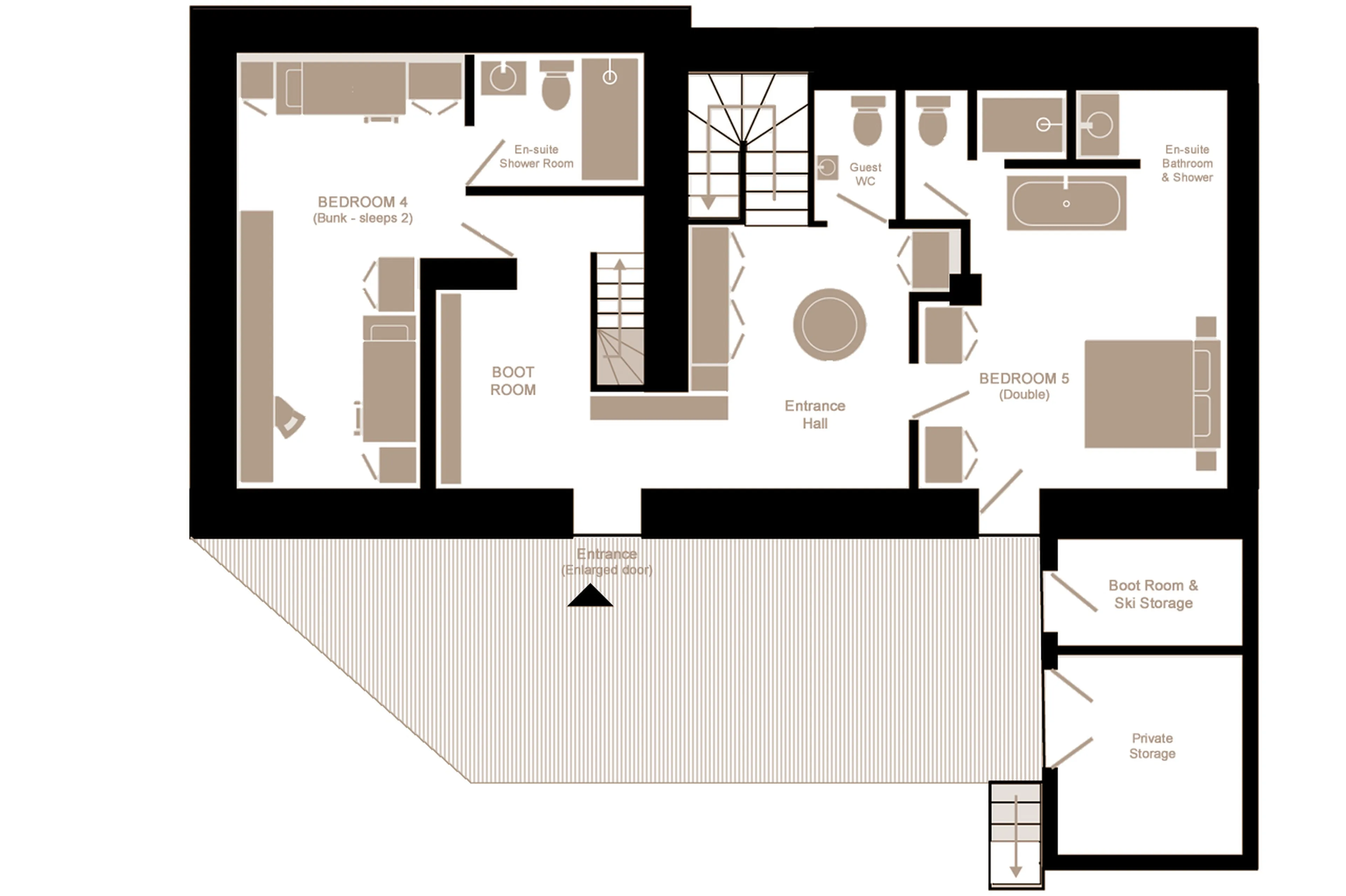 Level 0 floor plan of Chalet Zanskar in St Martin de Belleville