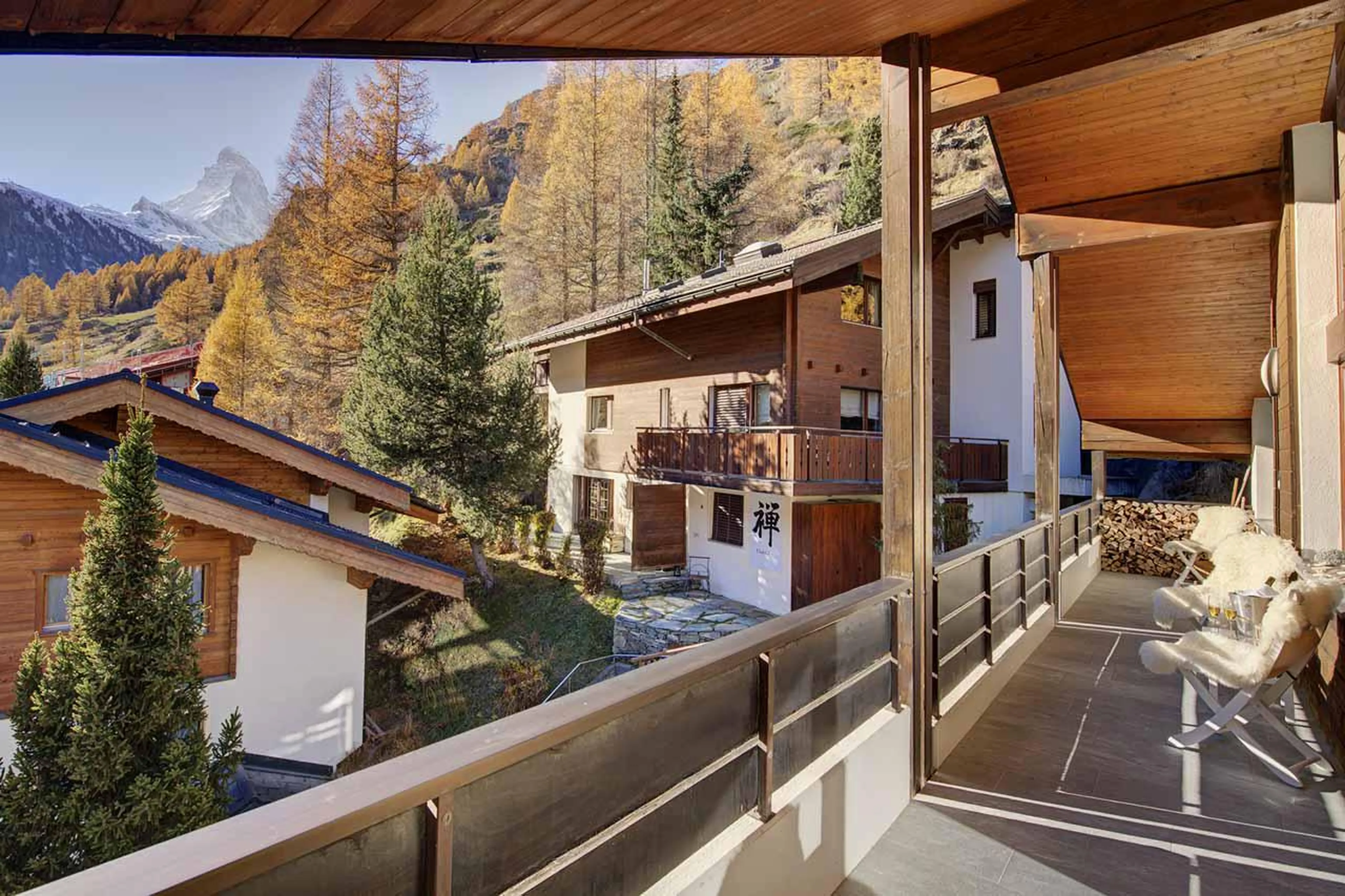 Balcony view to Chalet Zen from Penthouse Zen at Chalet Zen in Zermatt