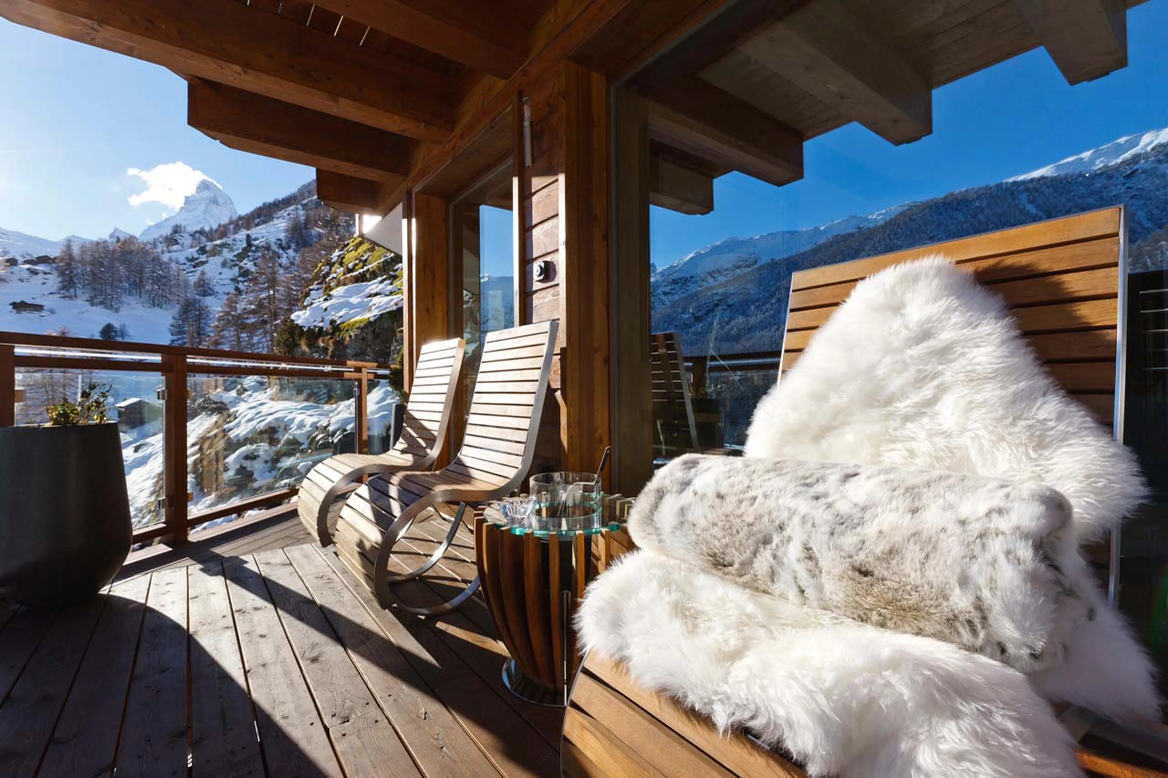 Seating on terrace of Chalet Zermatt Peak in Zermatt