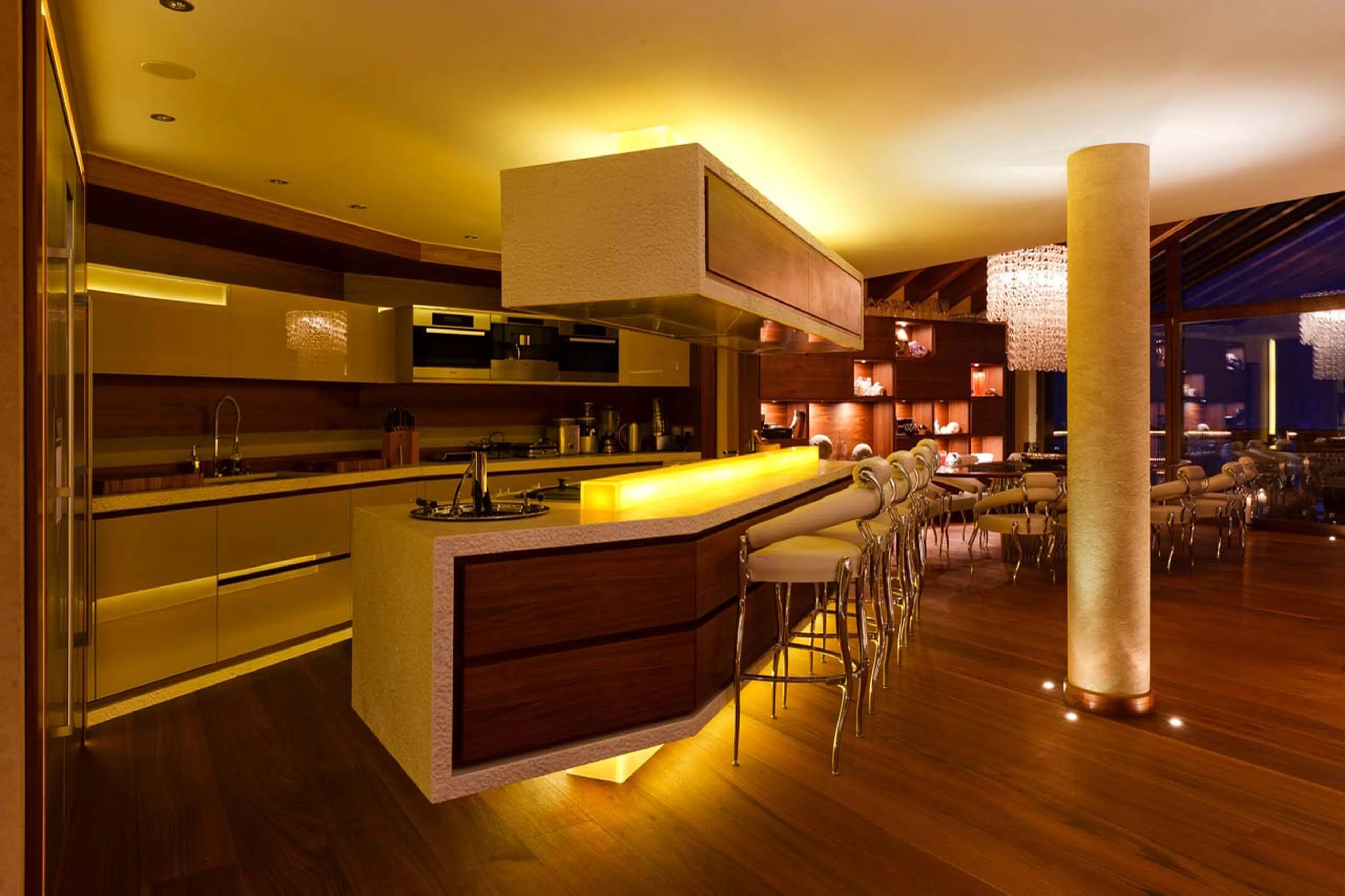 Designer lighting in kitchen of Chalet Zermatt Peak in Zermatt