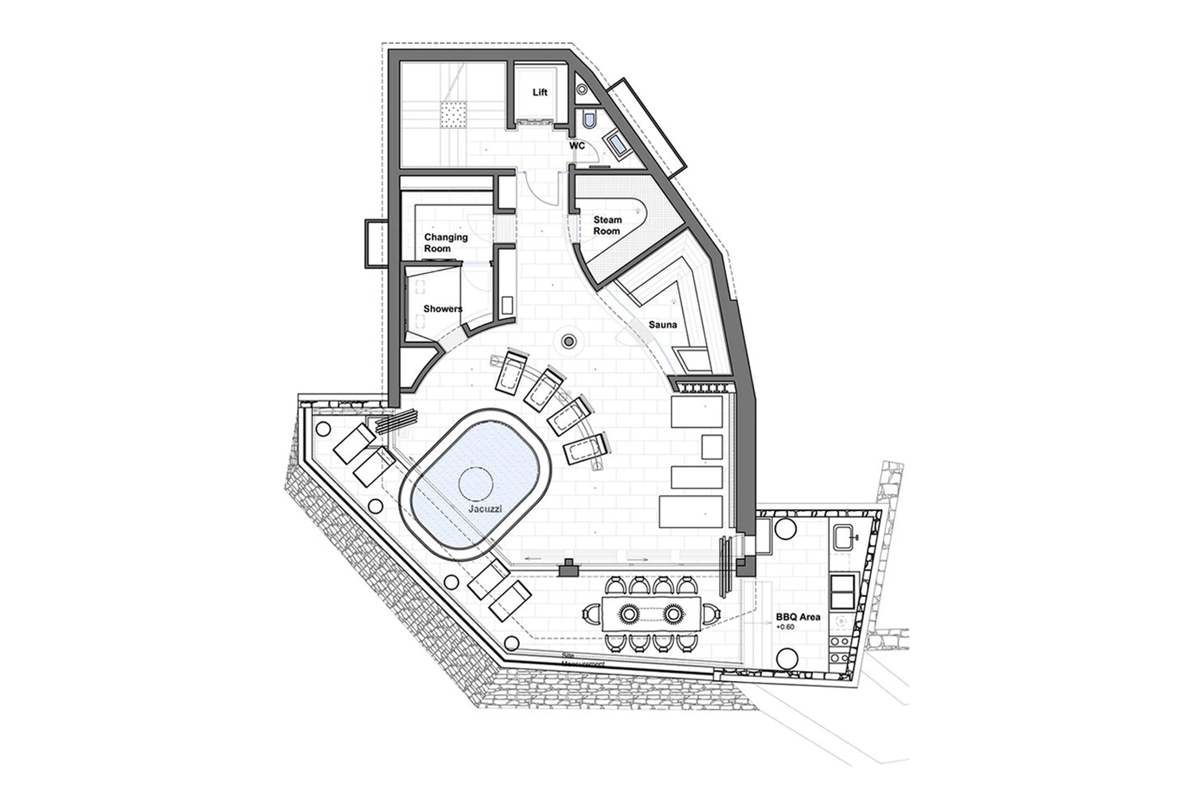 Ground floor floor plan of Chalet Zermatt Peak in Zermatt