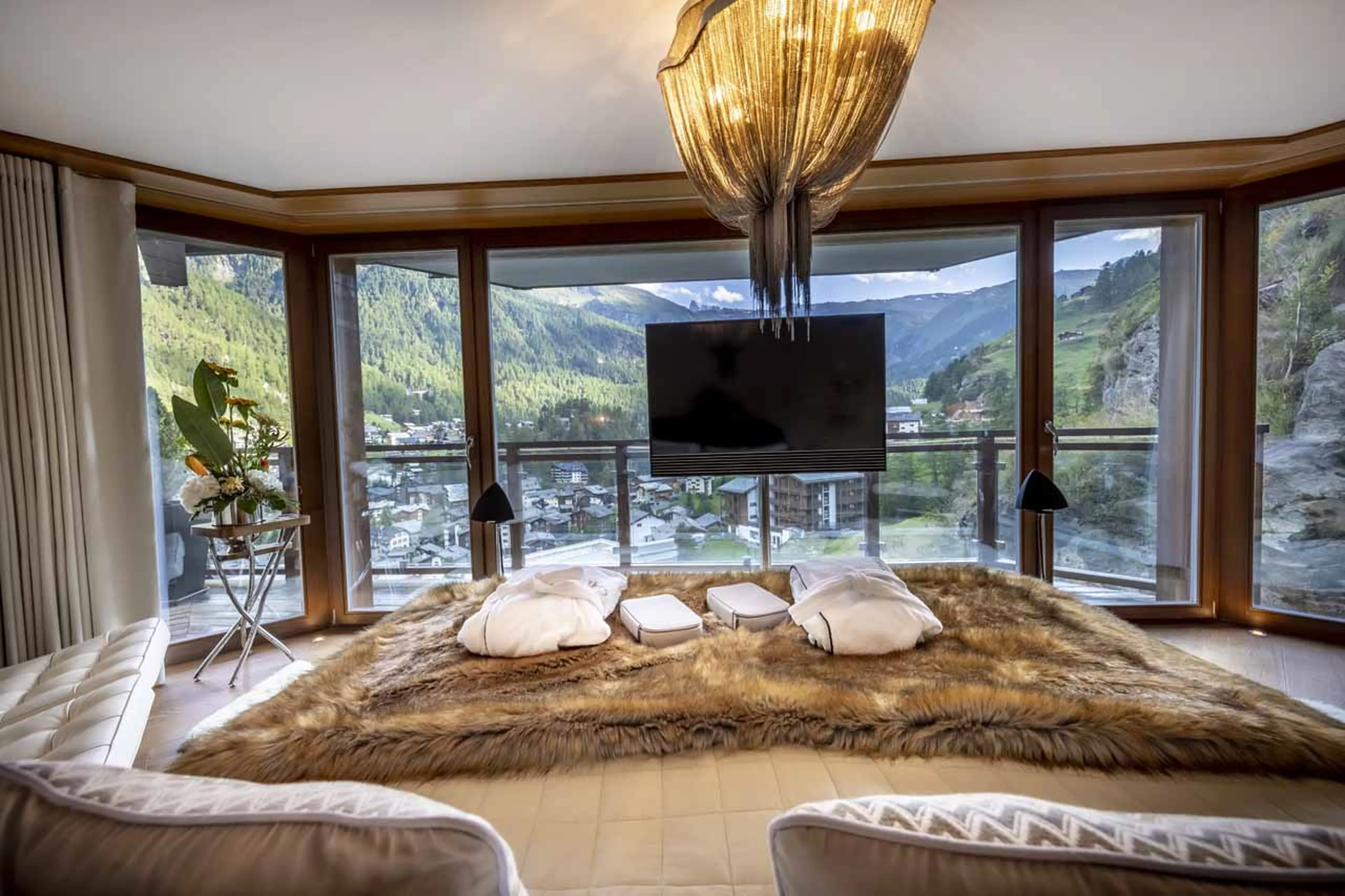 TV in master guest suite of Chalet Zermatt Peak in summer