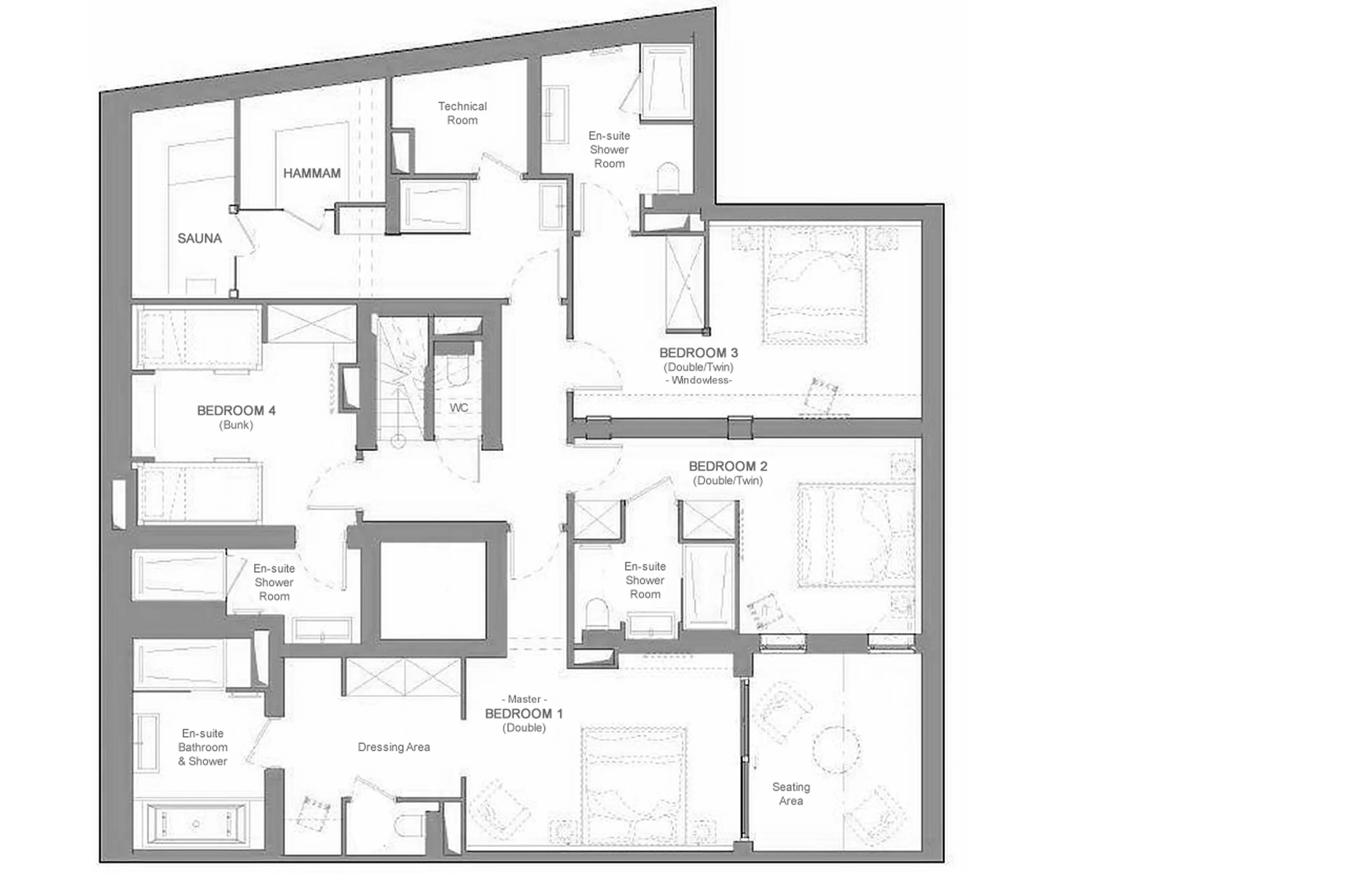 Level -1 floor plan of Apartment Chardon 101 in Val d'Isere