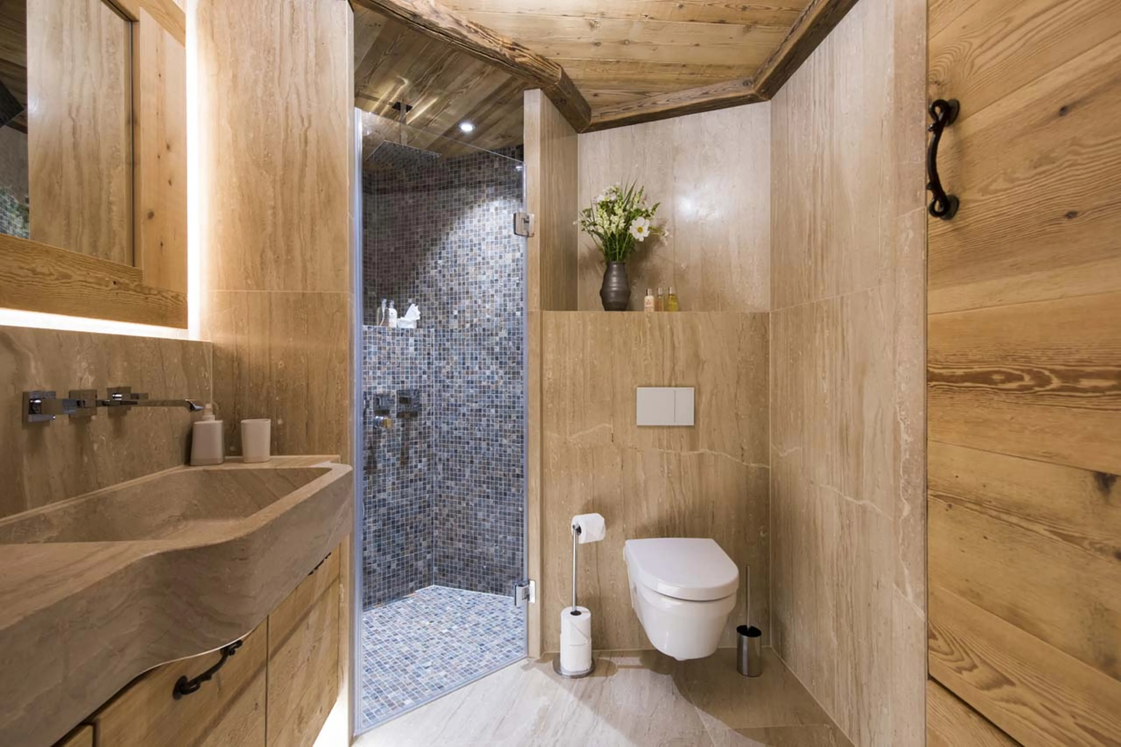 En-suite shower room at Chesa El Toula in St Moritz