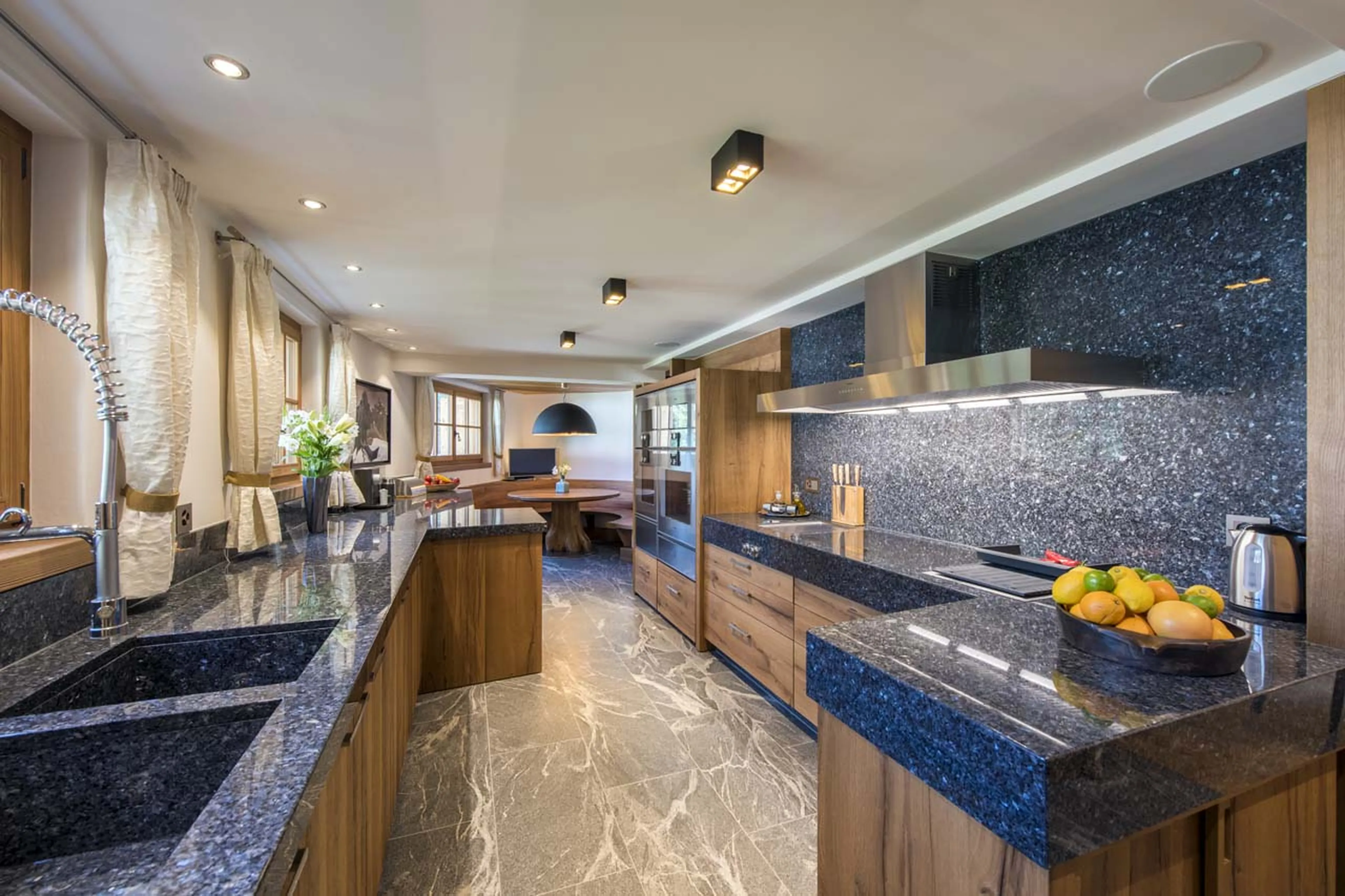 Family kitchen at Chesa El Toula in St Moritz