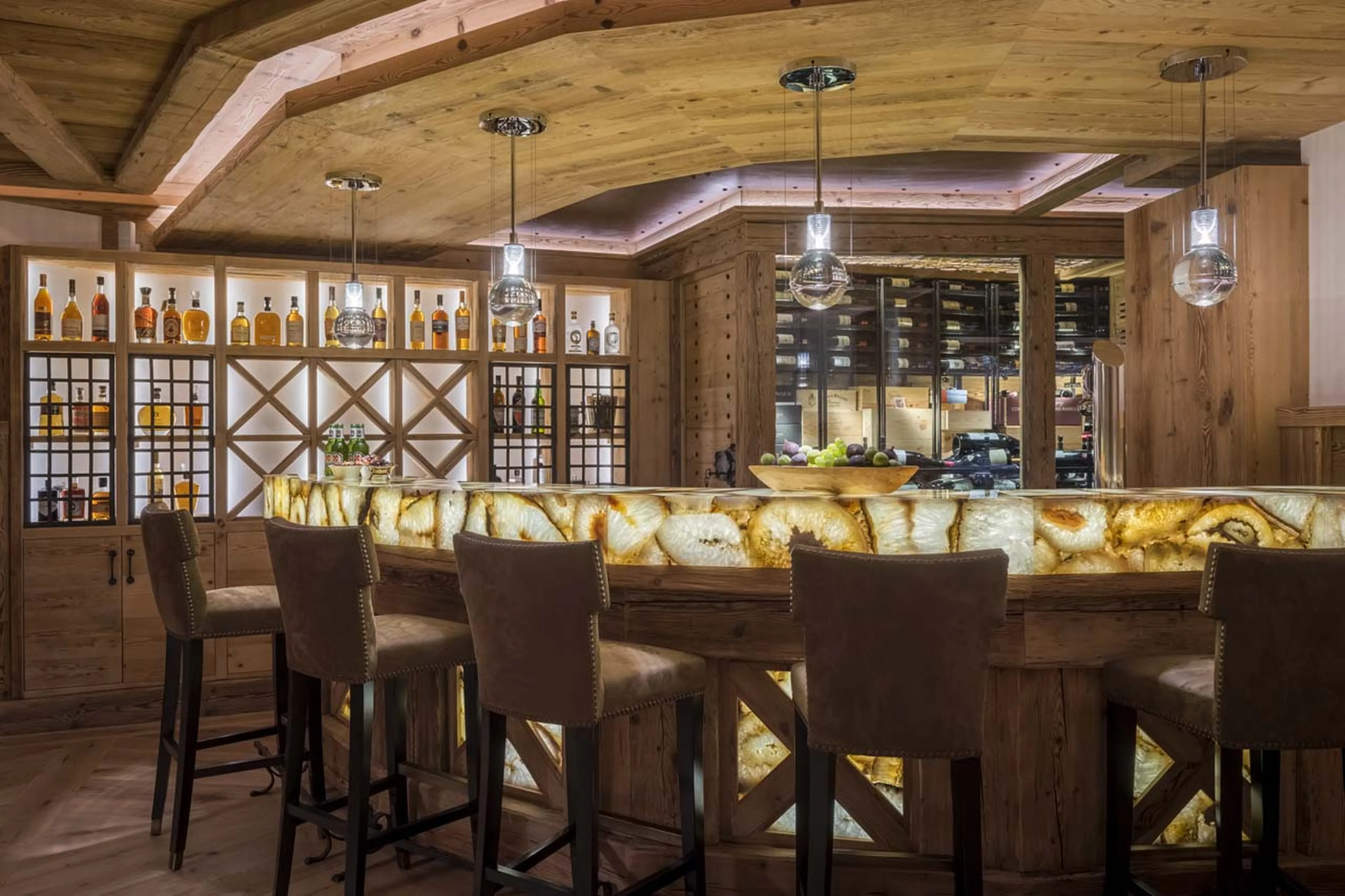 Well-stocked bar at Chesa El Toula in St Moritz