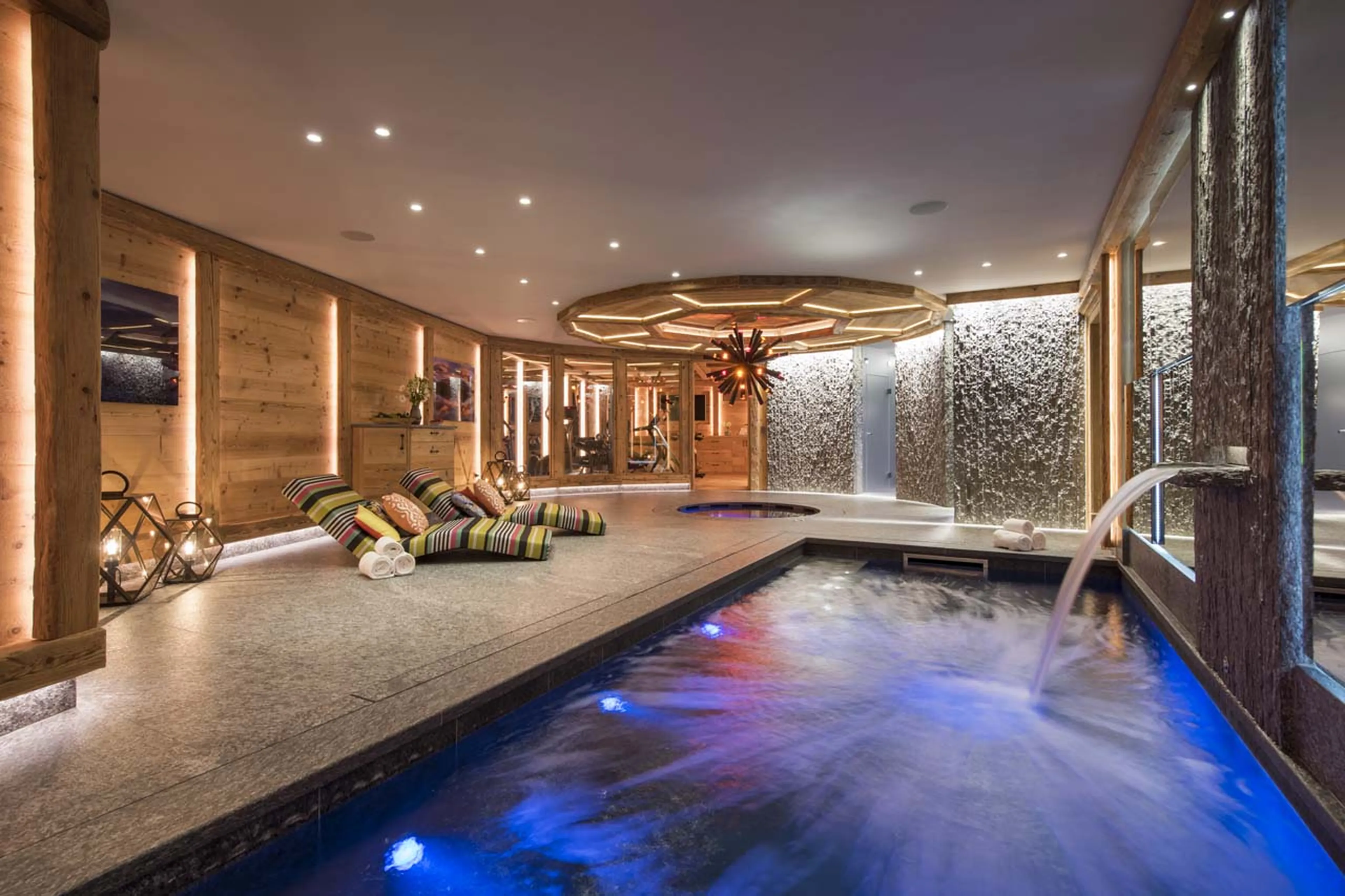 Pool and relaxation area at Chesa El Toula in St Moritz