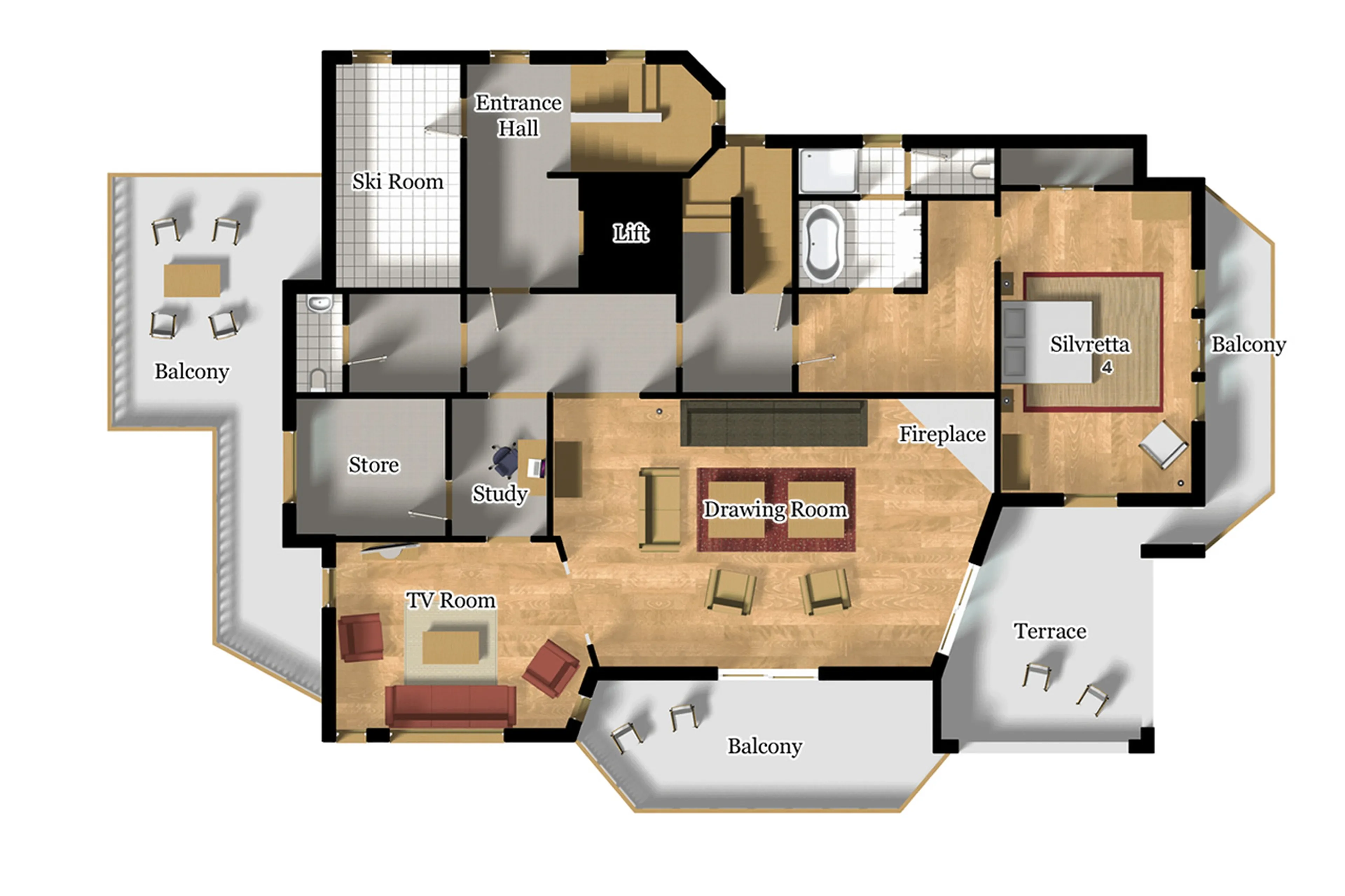 Level 1 floor plan of Chesa Falcun in Klosters