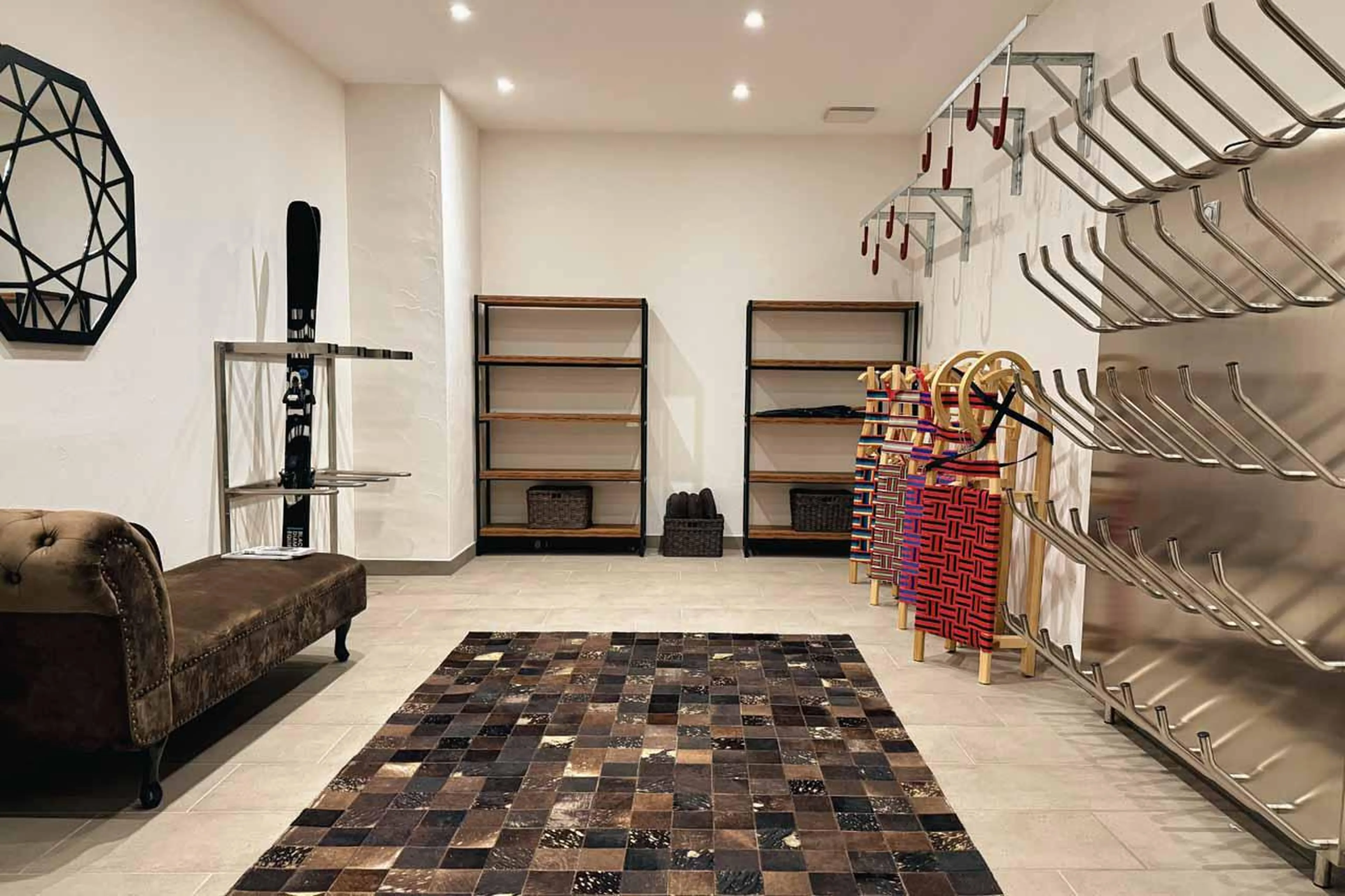 Ski room at Chesa Laret in St Moritz