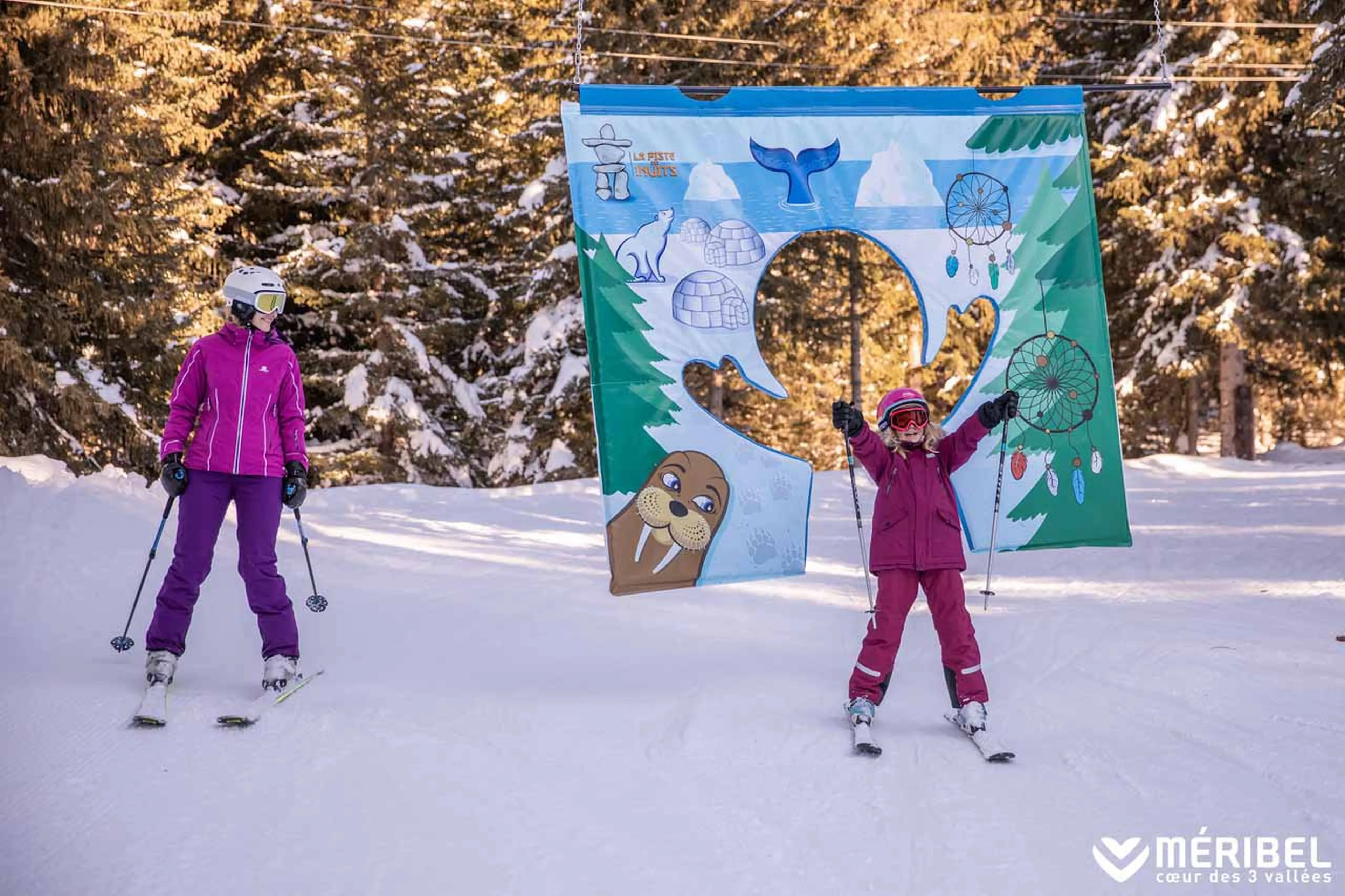 Beginner skiers in Meribel