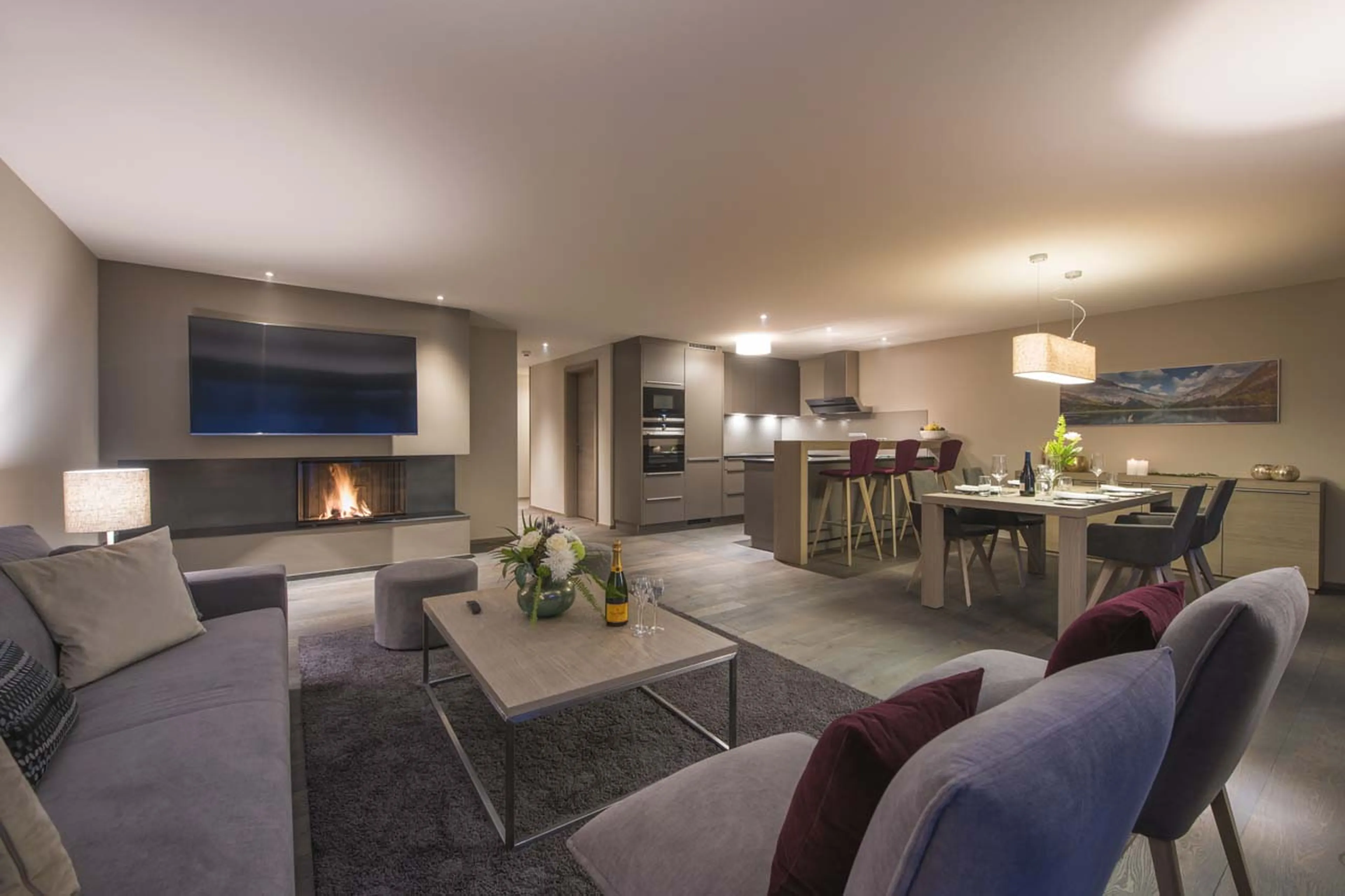 Open plan living area of Christiania 1 Apartment in Zermatt