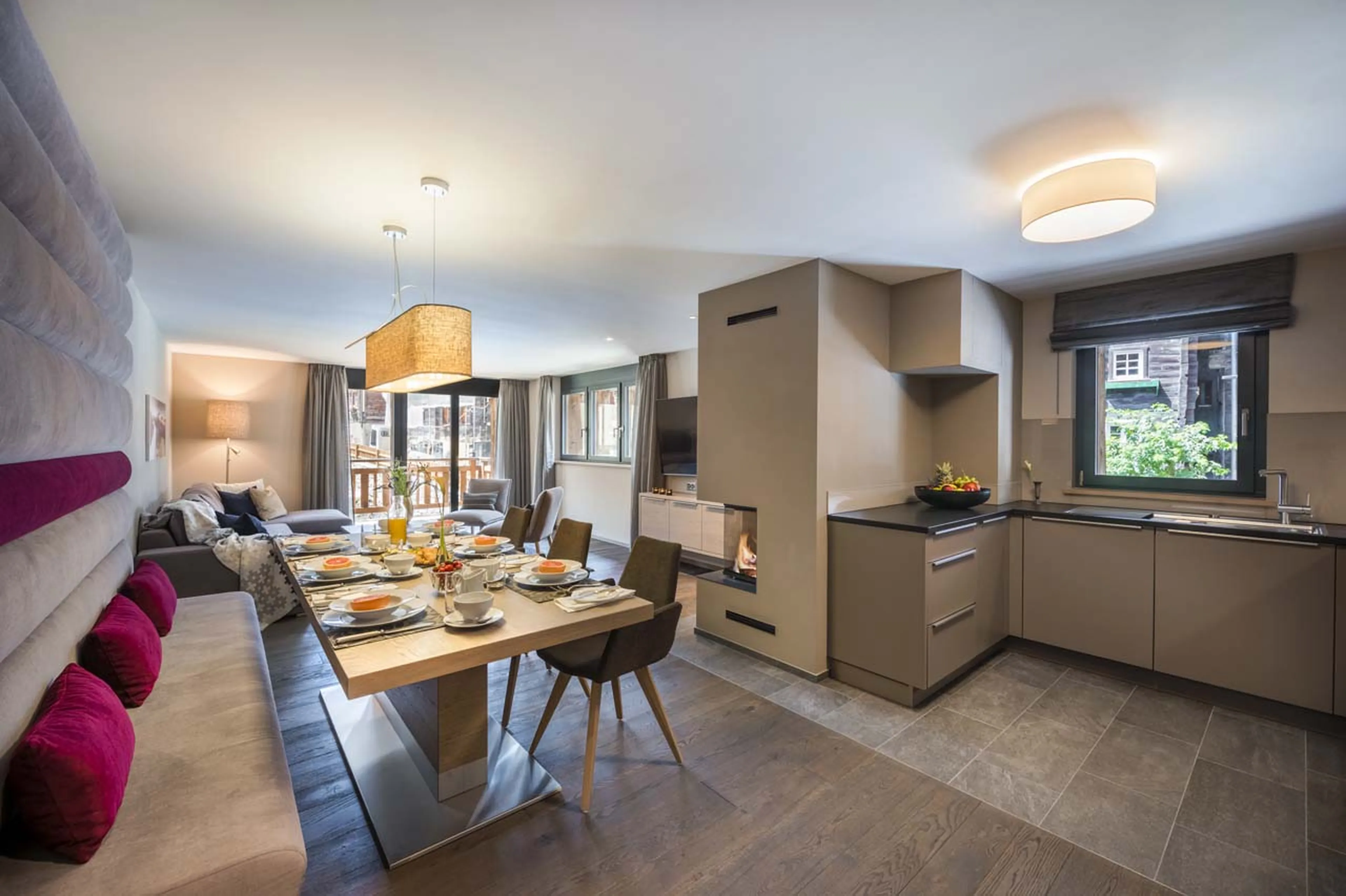 Kitchen and dining area at Christiania Apartment 3 in Zermatt