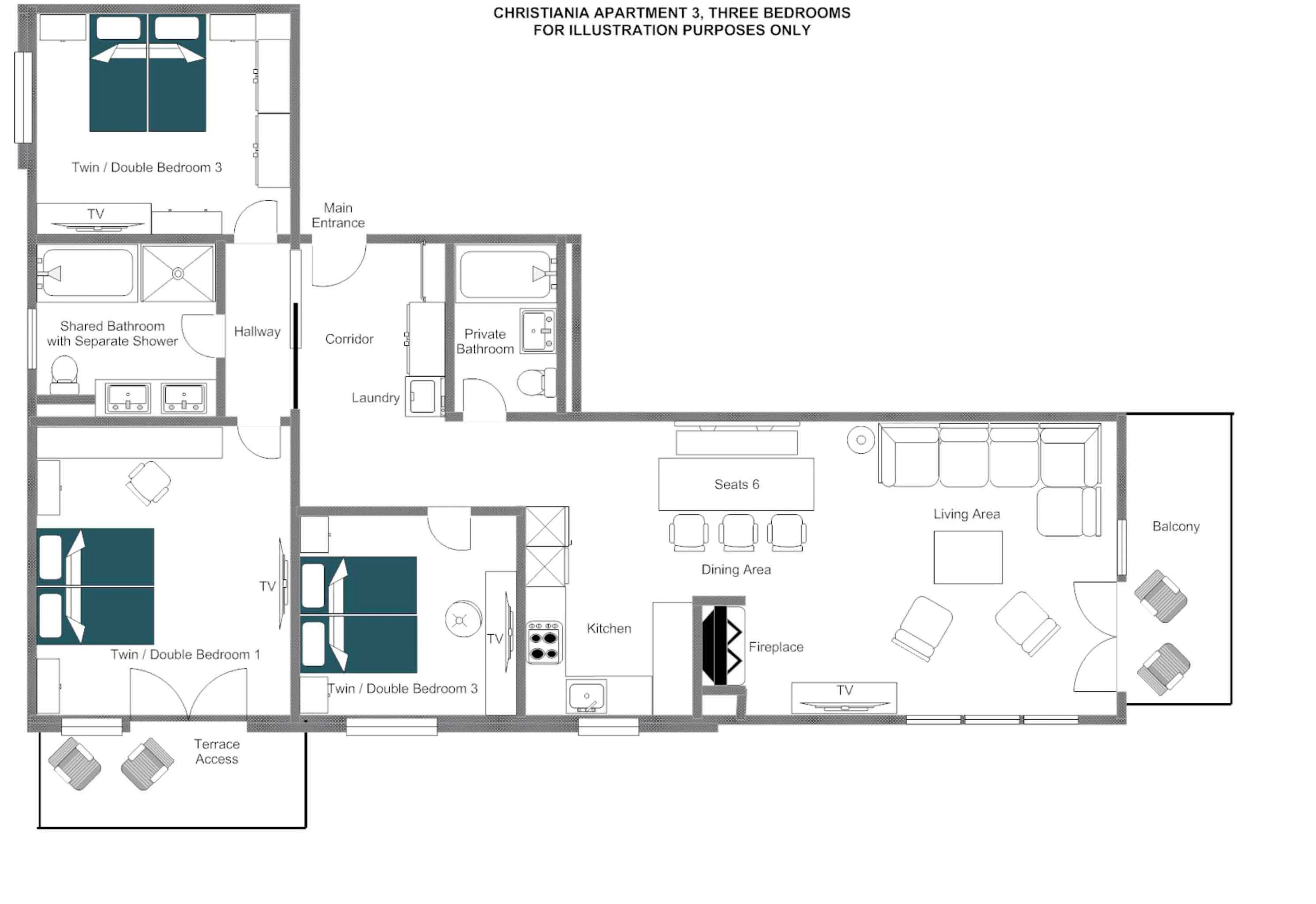 Floor plan of Christiania Apartment 3 in Zermatt