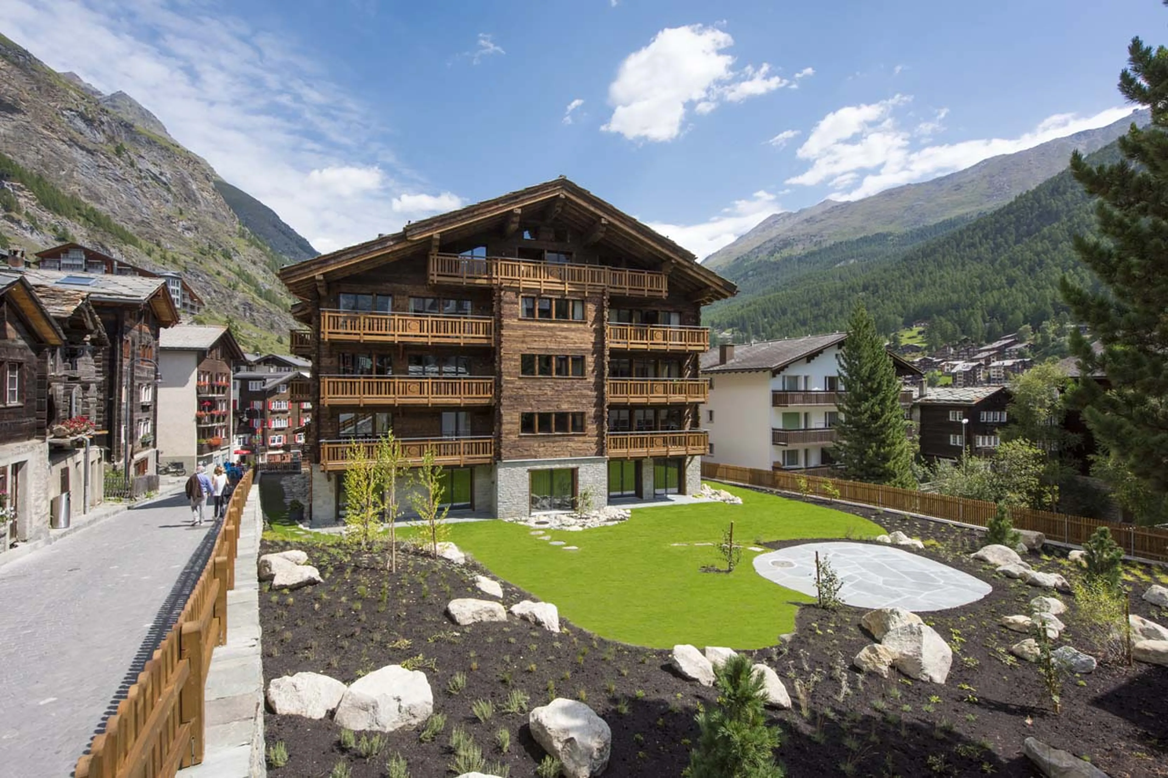 Exterior of Christiania Apartment 4 in Zermatt in summer