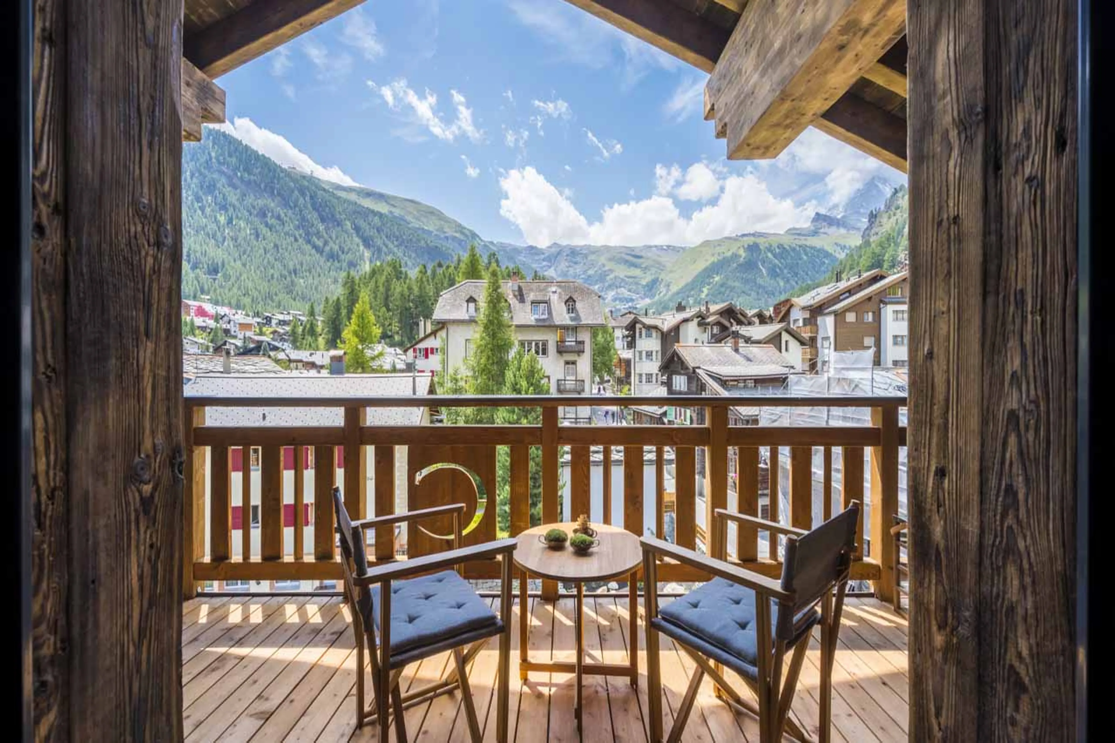 Balcony view from Christiania Penthouse in Zermatt
