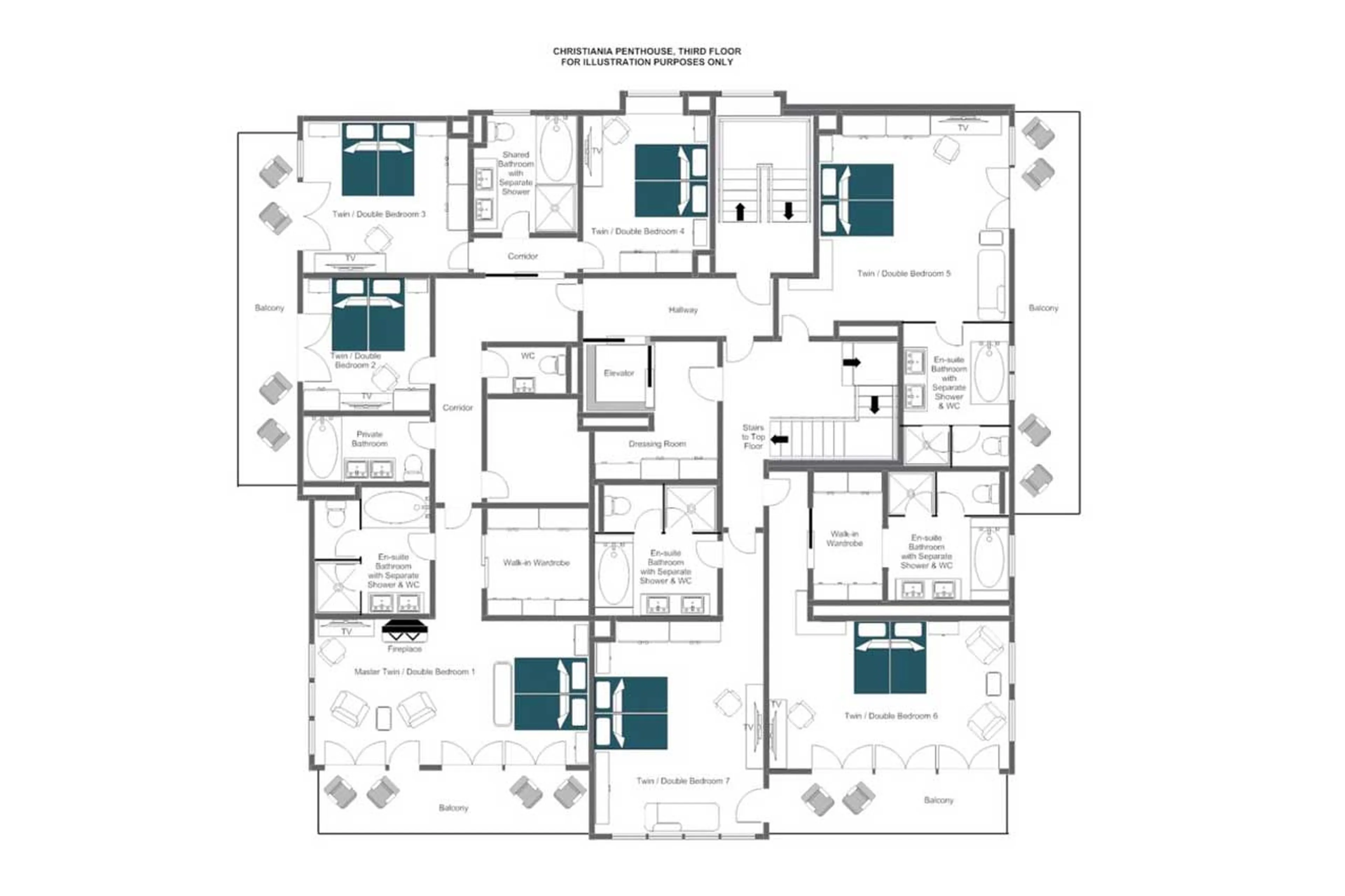 Christiania Penthouse lower level floor plan in Christiania Residence in Zermatt