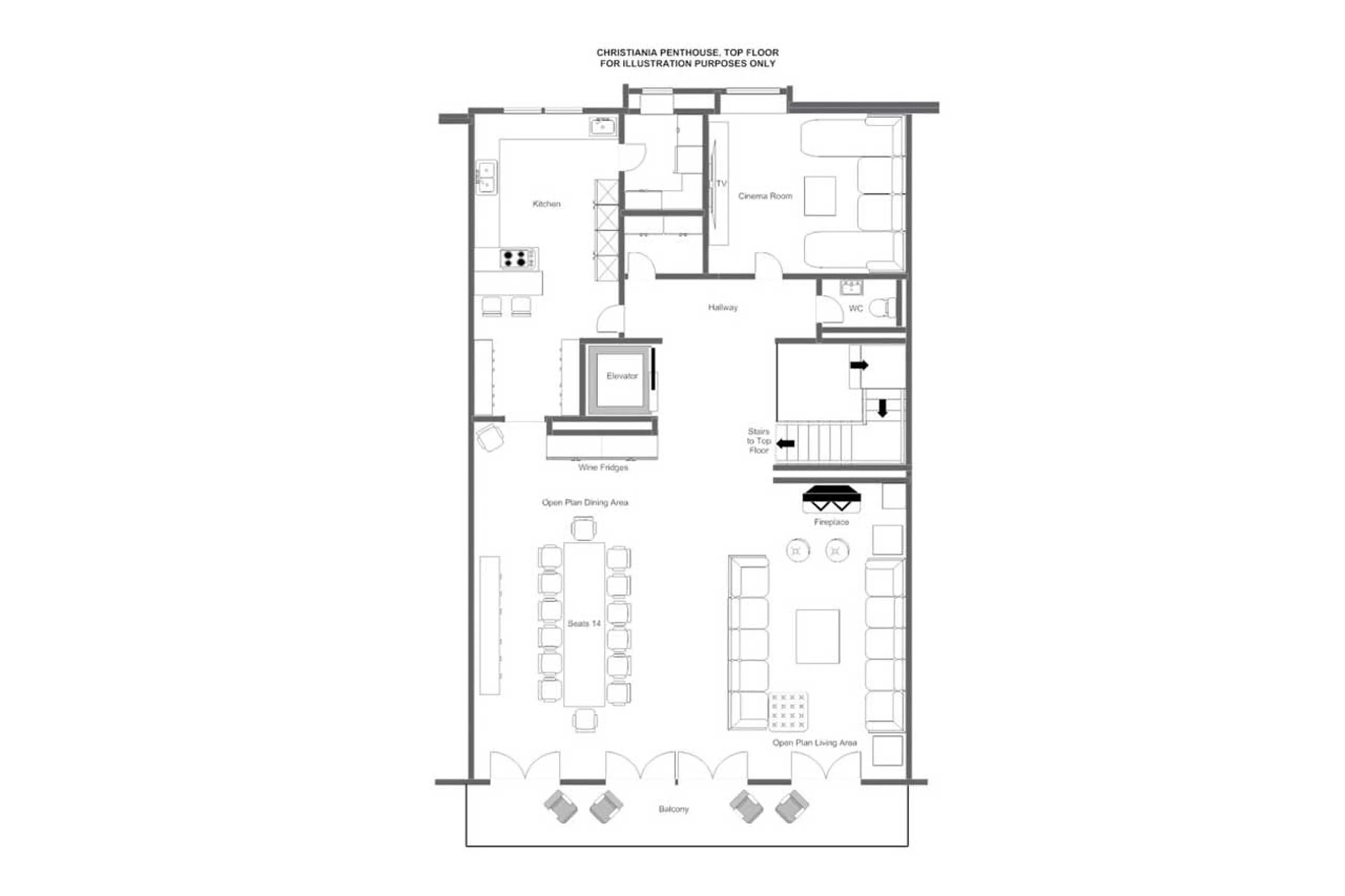 Christiania Penthouse top level floor plan in Christiania Residence in Zermatt