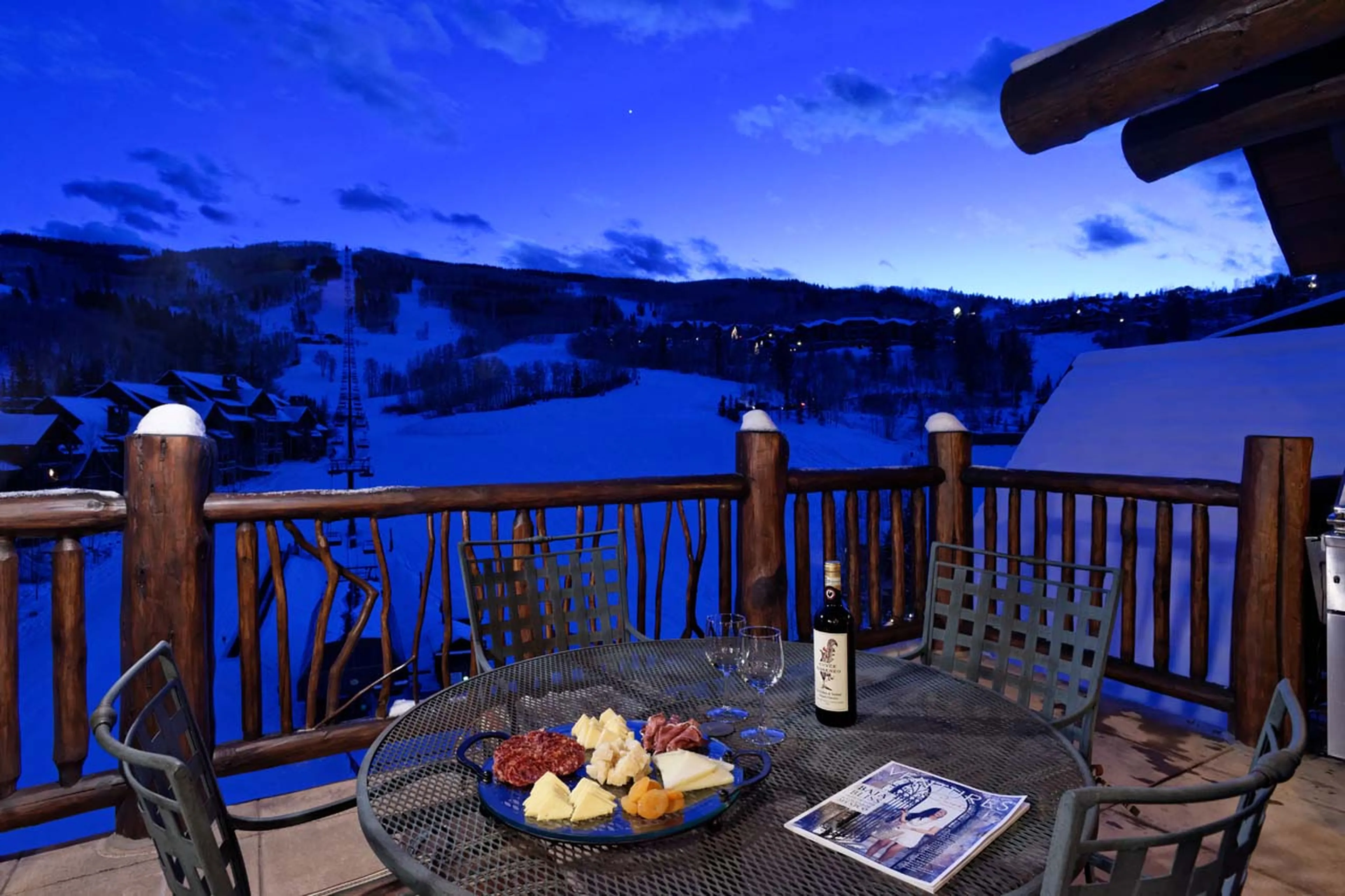 Balcony of Colorado Lodge in Beaver Creek at night