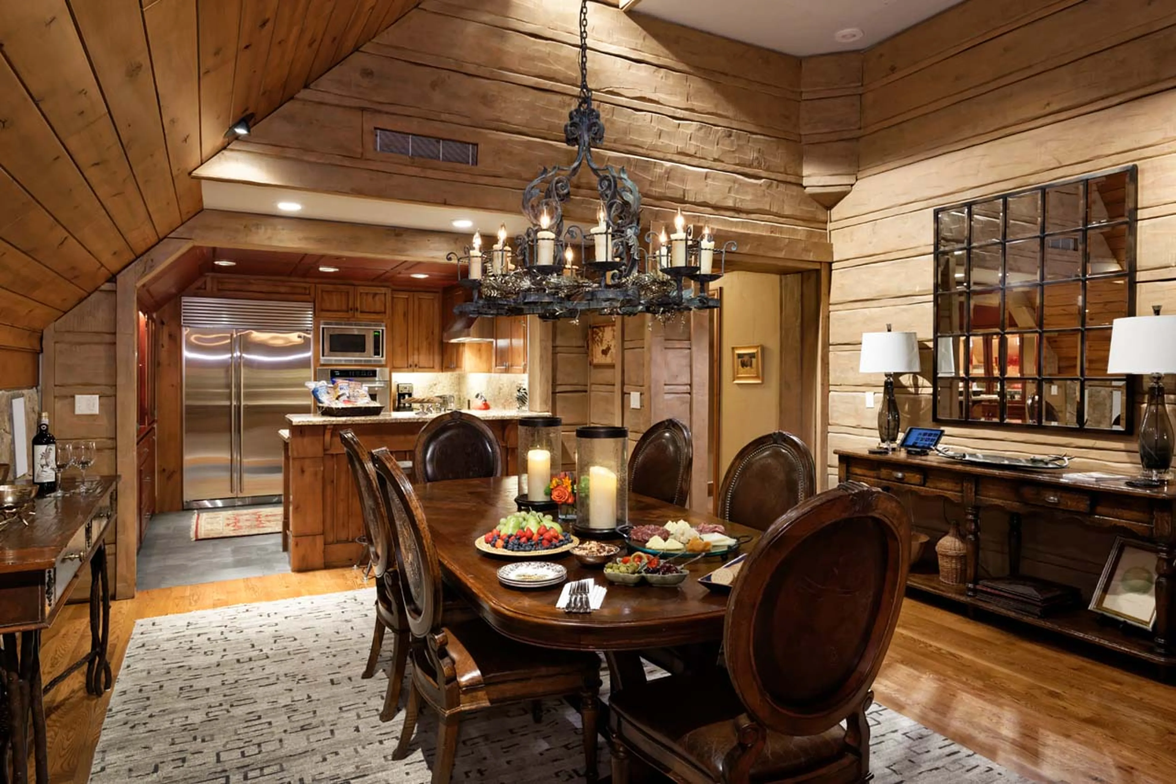 Dining table and kitchen at Colorado Lodge in Beaver Creek