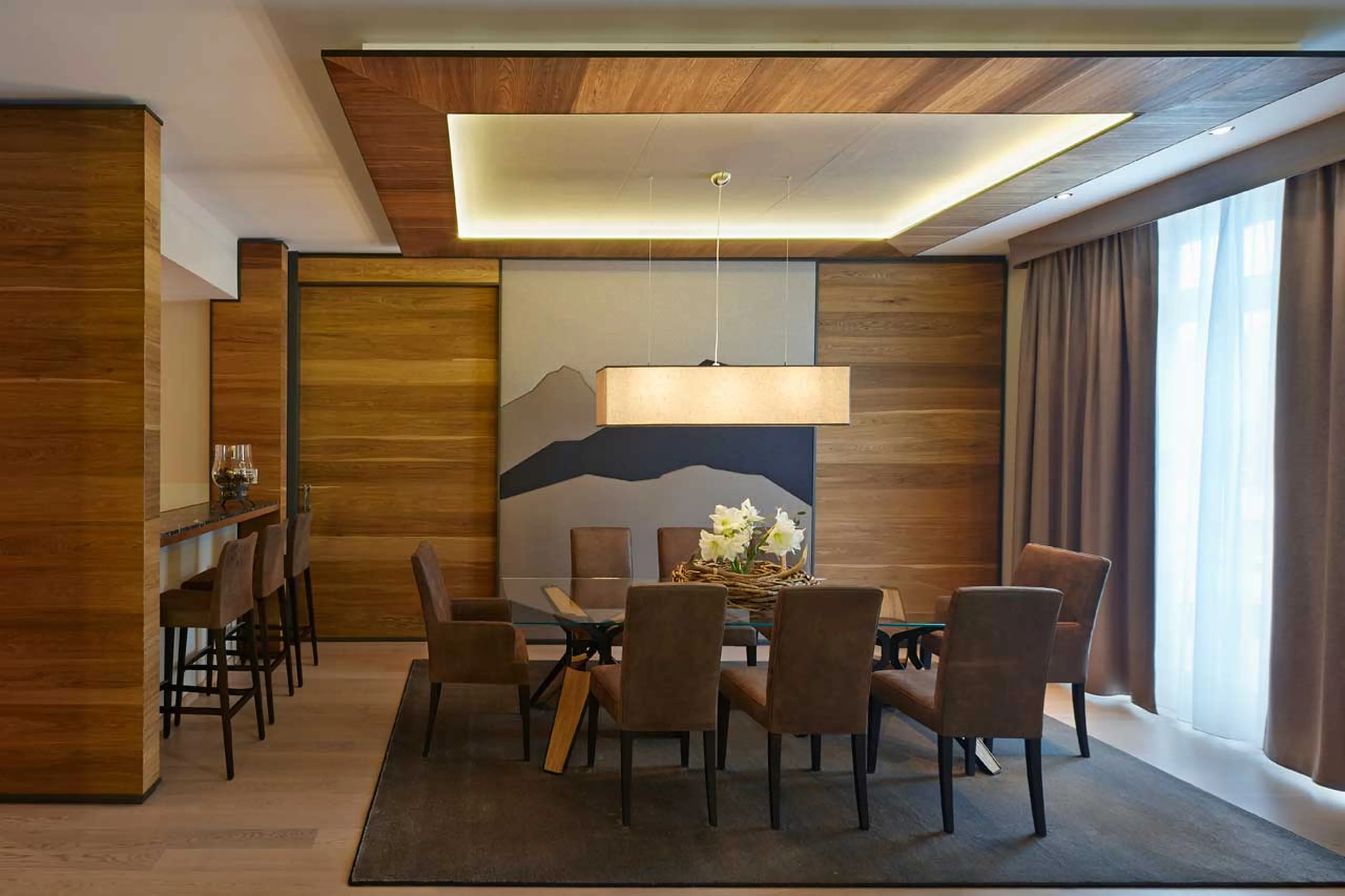 Dining room and bar at Corvatsch Tower in St Moritz