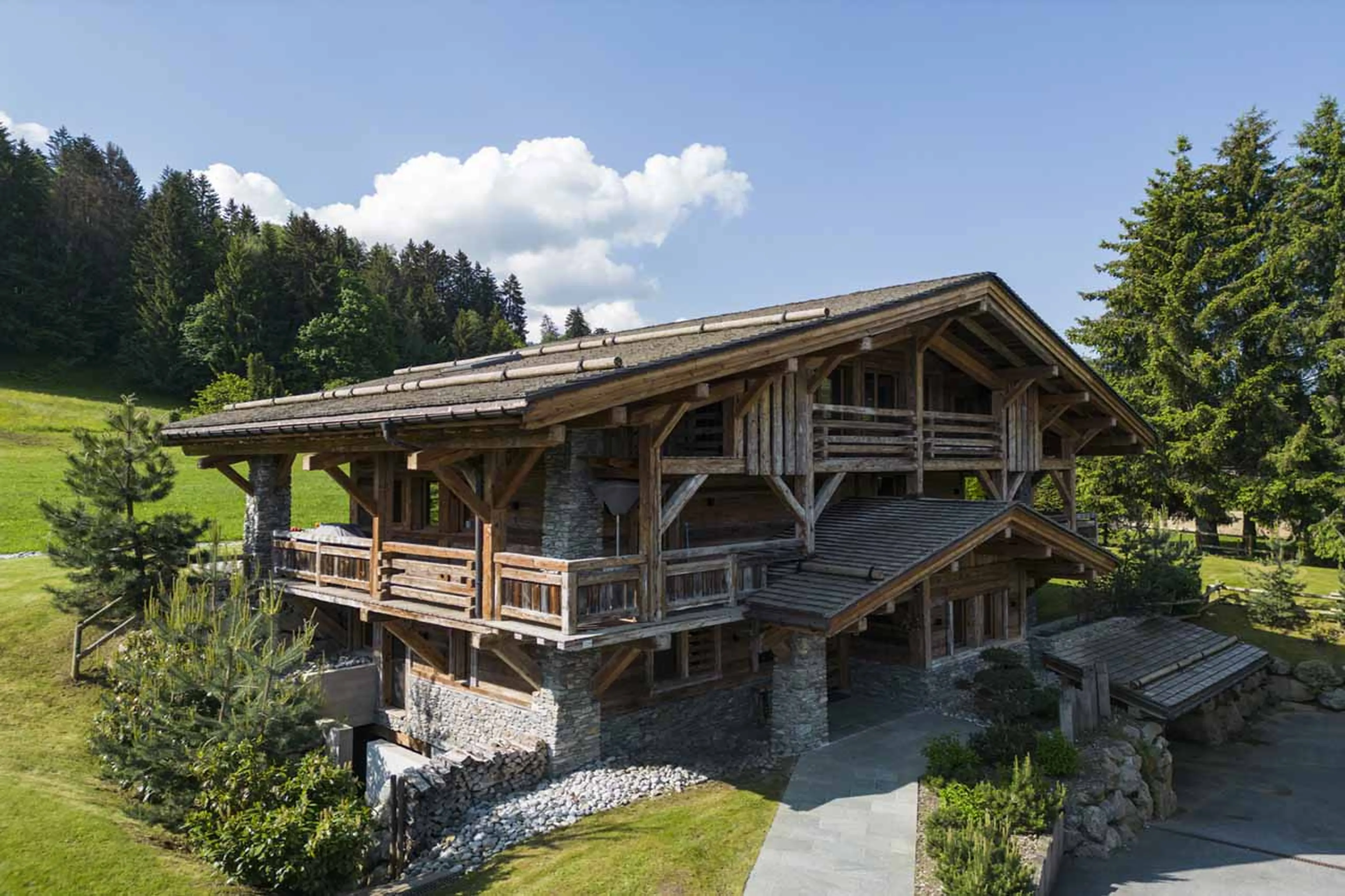 Exterior of Chalet des Renards in Megeve in summer