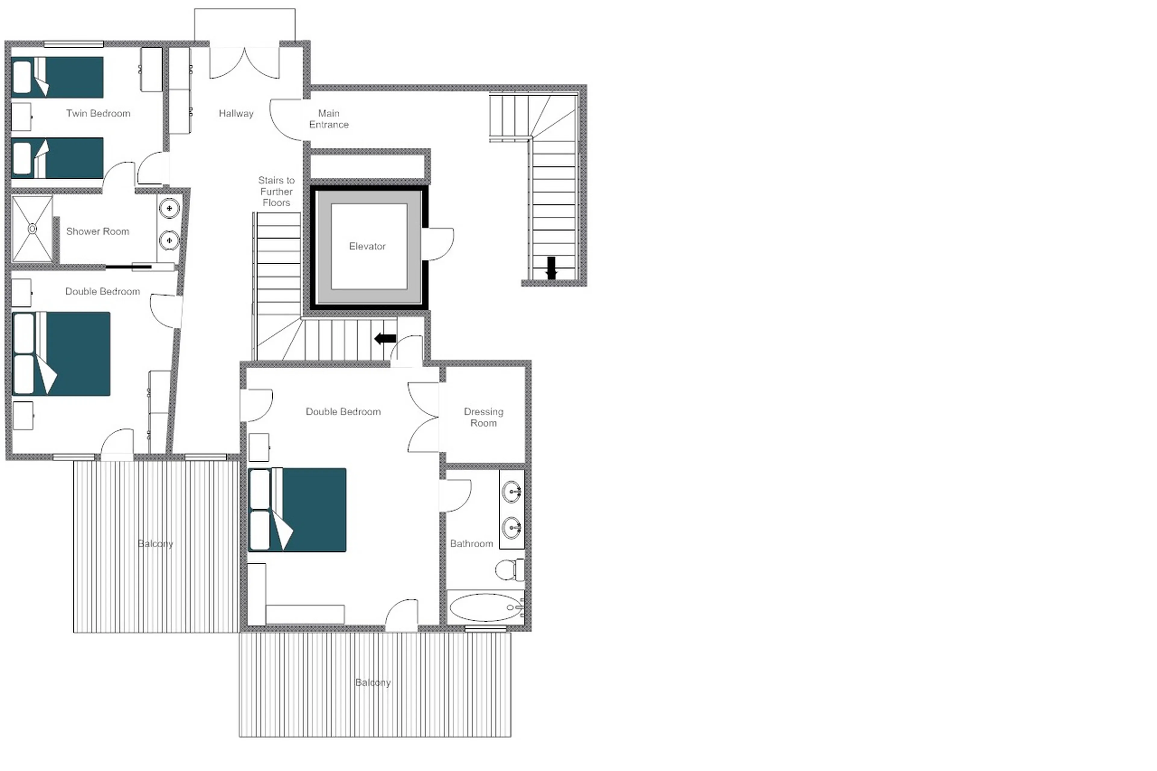 Lower level of Penthouse Deux Riviers in Verbier