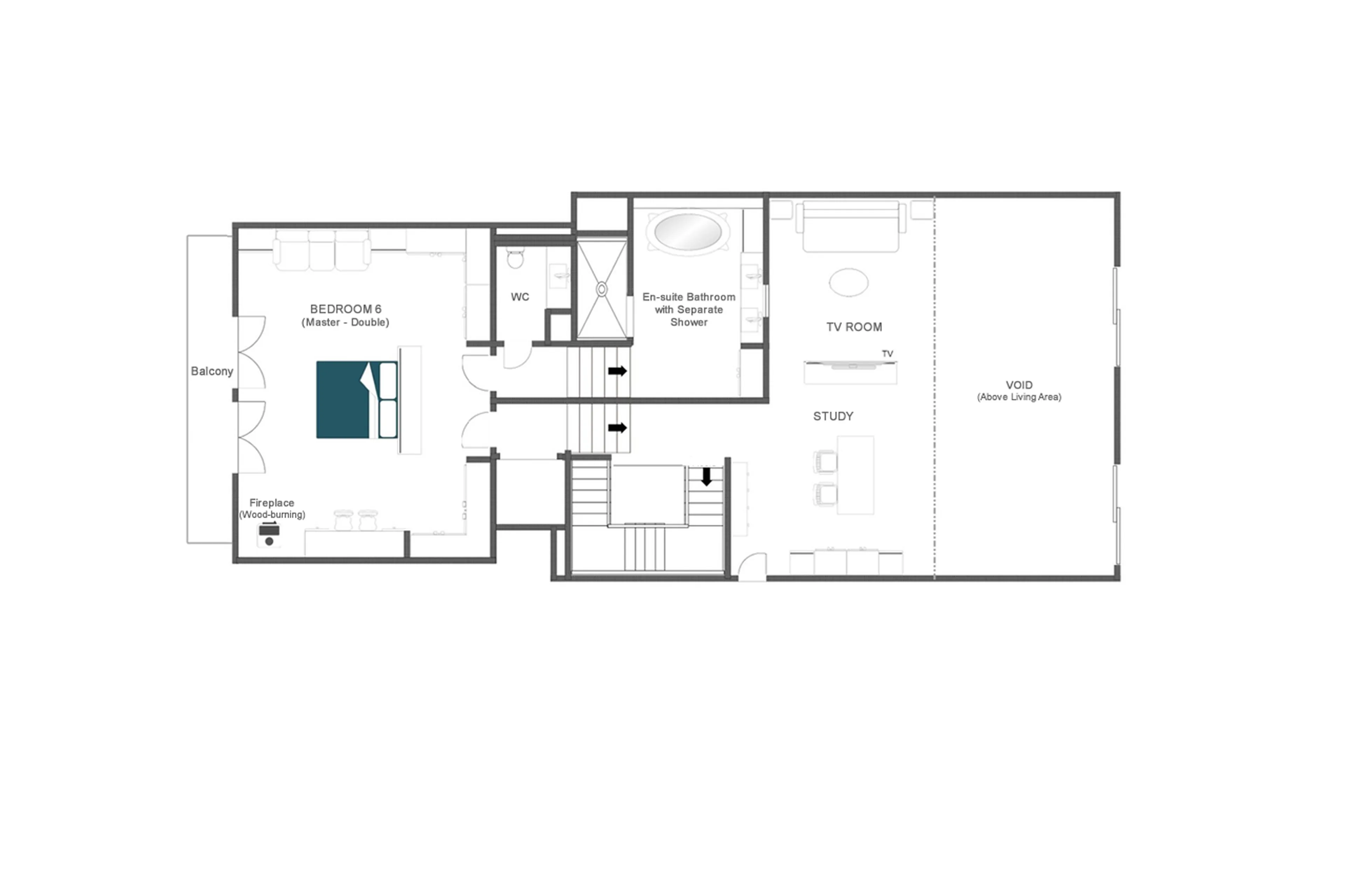 Mezzanine floor plan of Chalet Domaine de l'Orme in Meribel