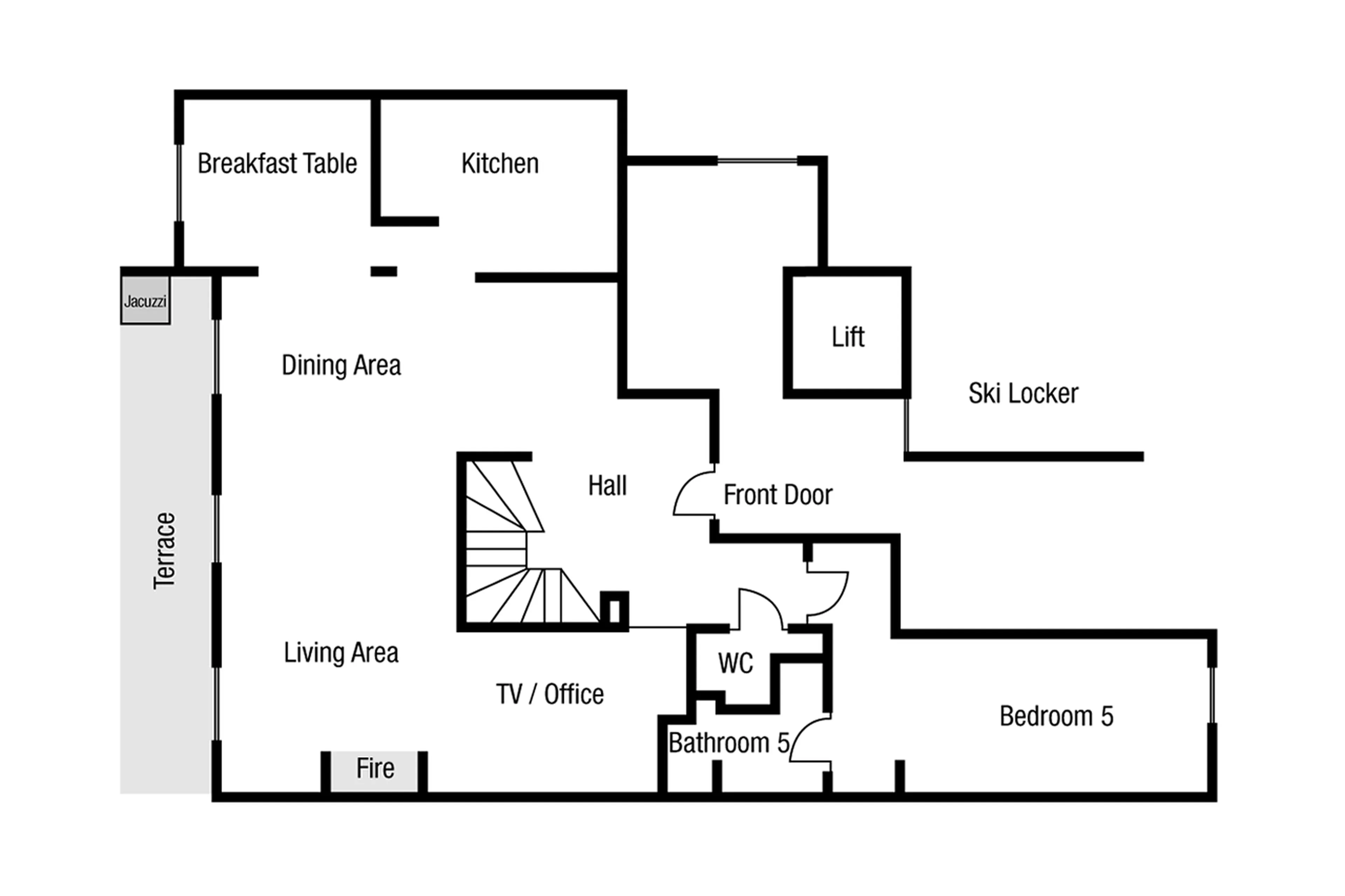 Lower level floor plan of Apartment Les Sorbiers in Val d'Isere