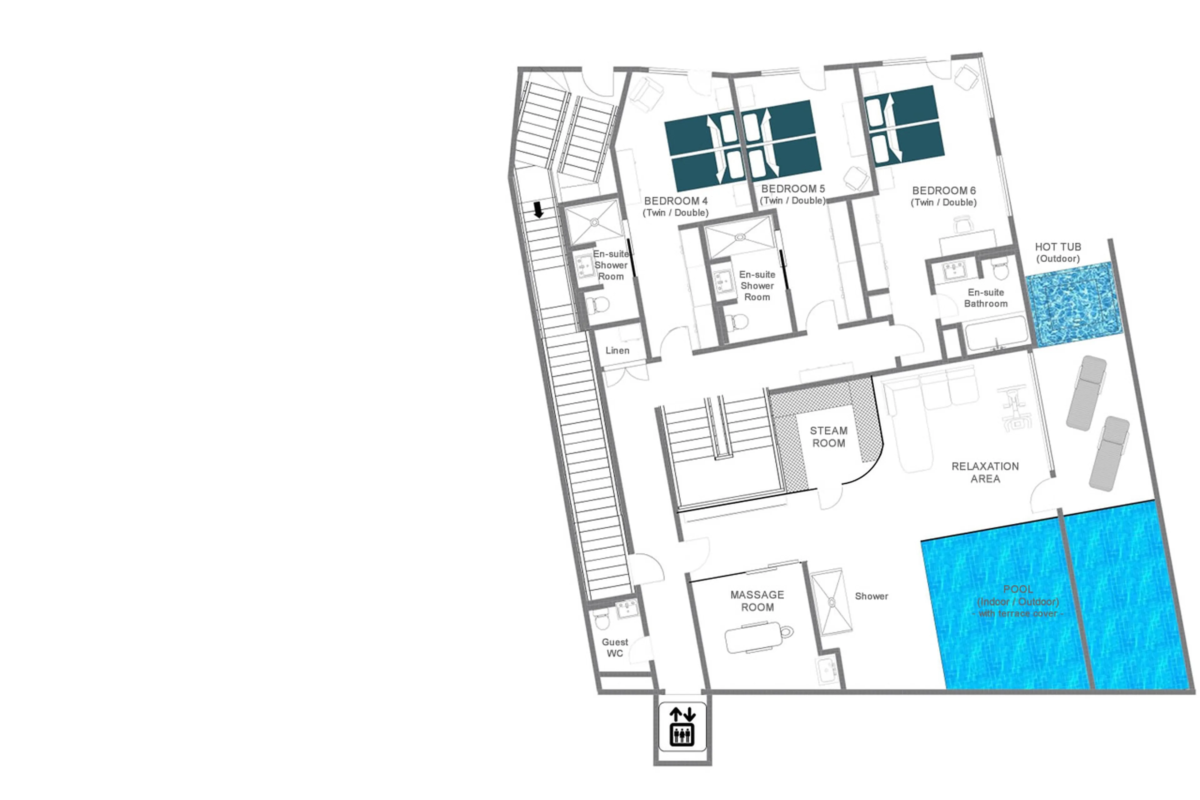Level 0 floor plan of Chalet Etoile du Nord - East Wing