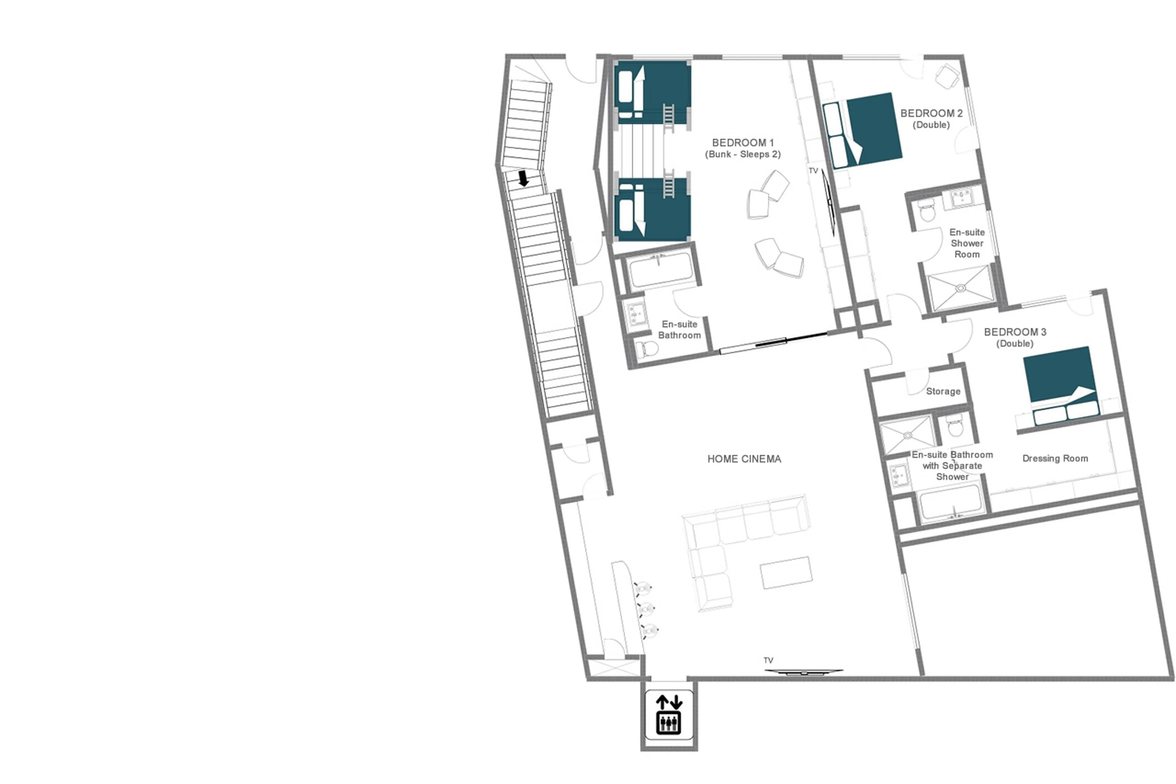 Level -1 floor plan of Chalet Etoile du Nord - East Wing