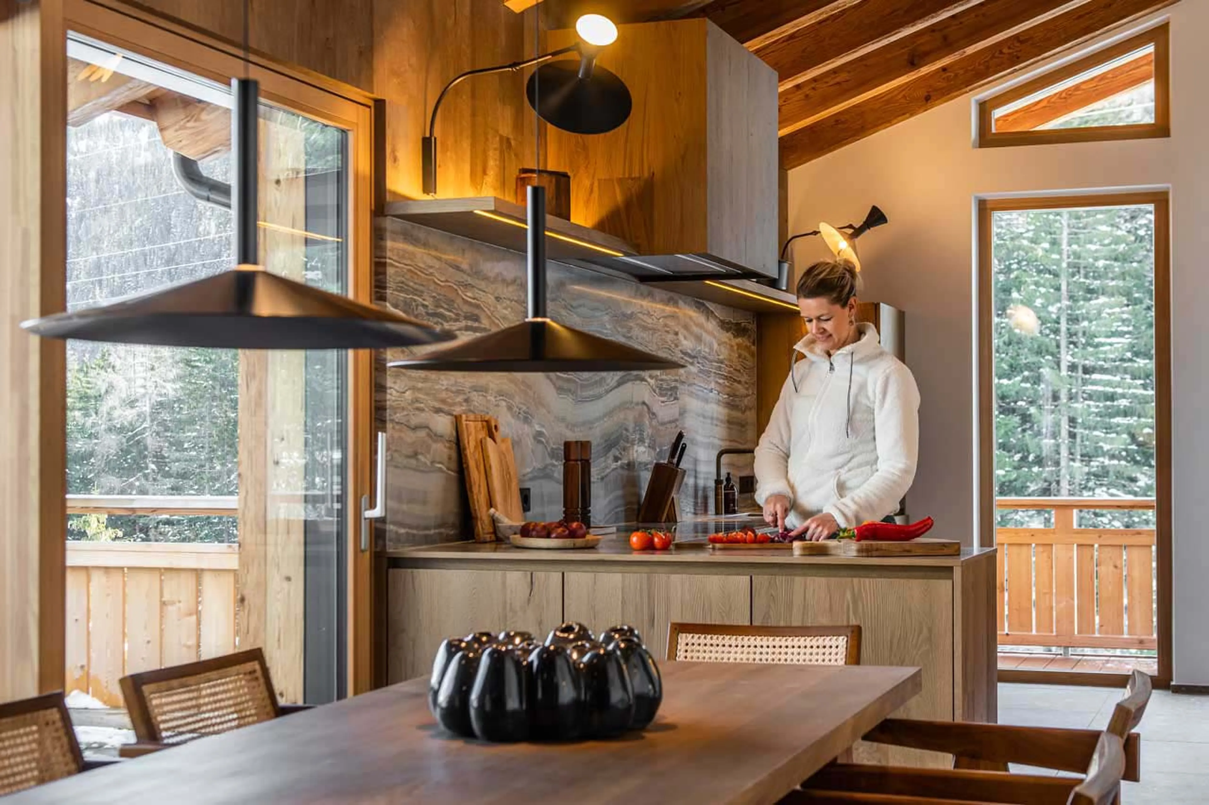 Dining area and kitchen at Fabiola Penthouse in St Anton