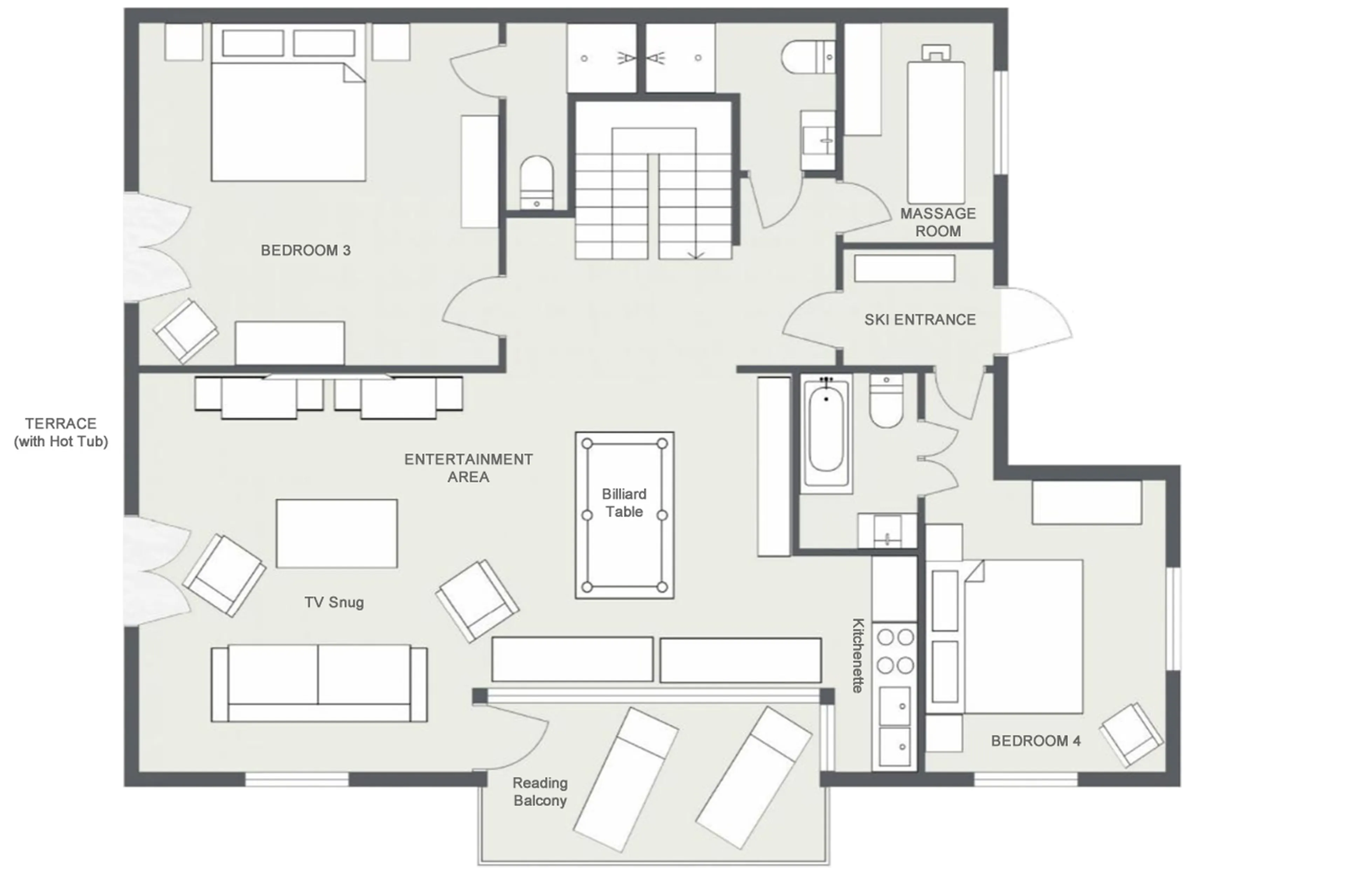 Level 0 floor plan of Ferme de Moudon in Les Gets