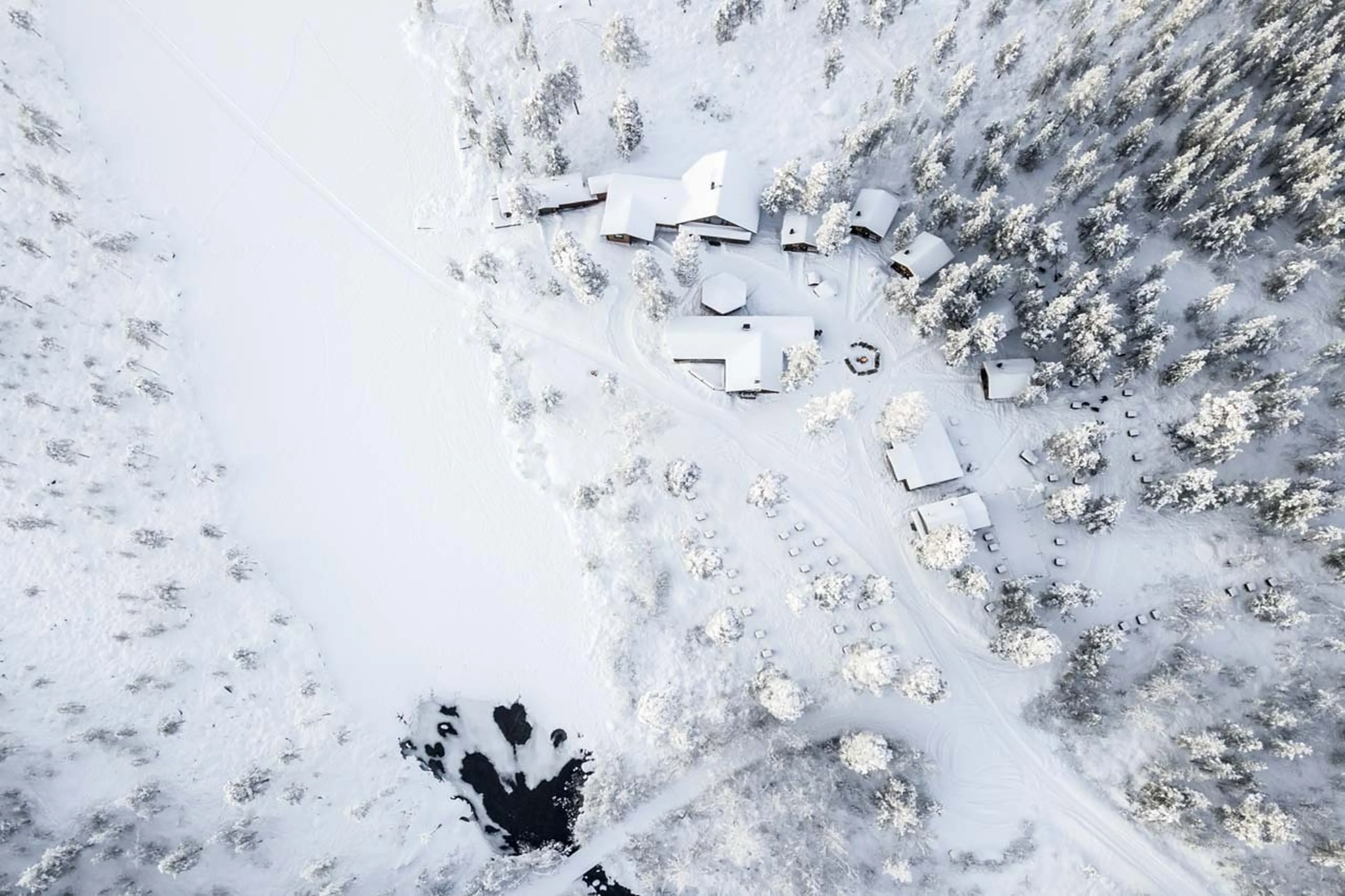 Aerial view of Fjellborg Arctic Lodge in Sweden