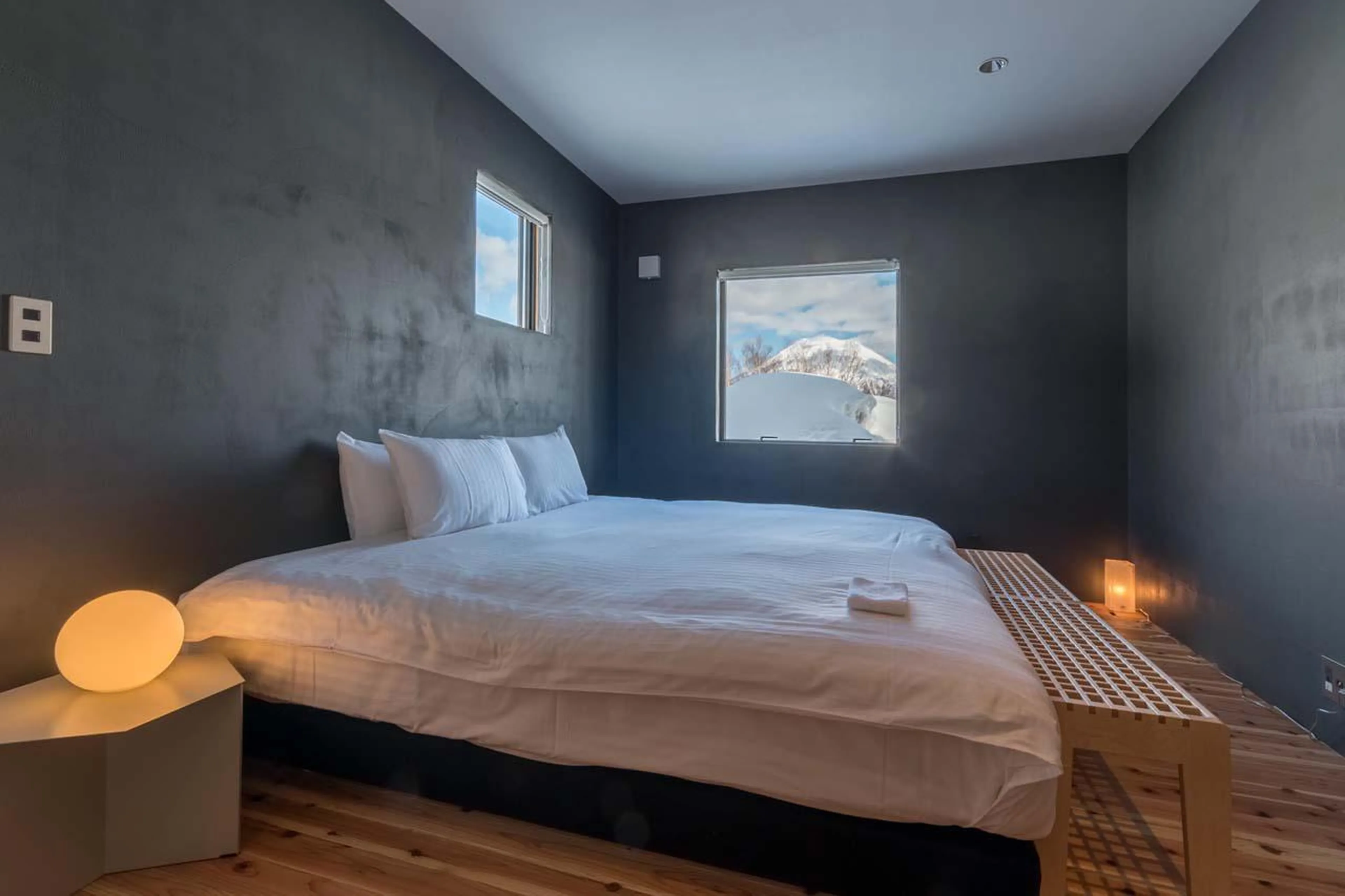 Double/twin bedroom with en-suite shower room at Chalet Foxwood E in Niseko
