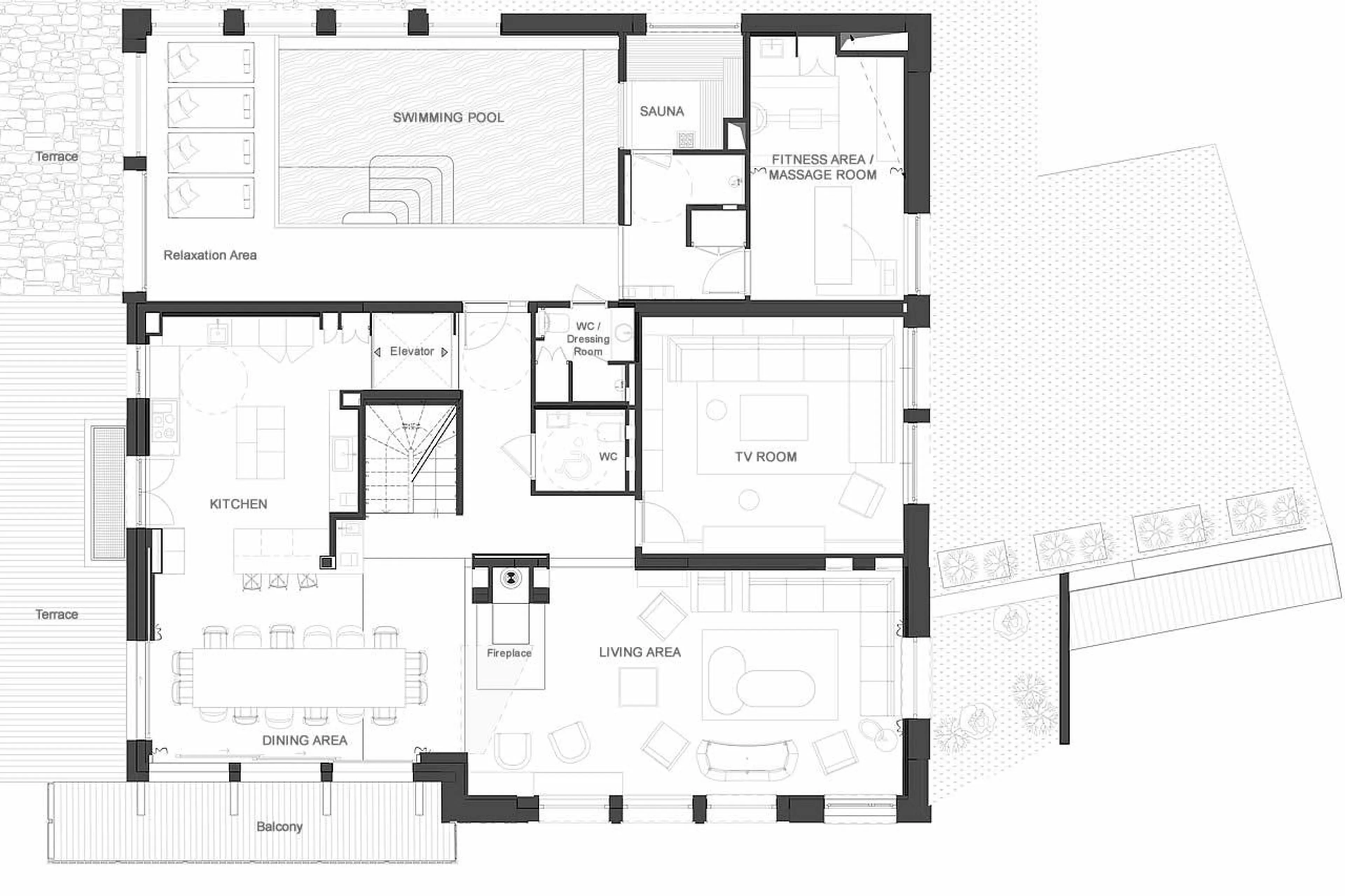 Level 1 floor plan of Granite Mountain Lodge