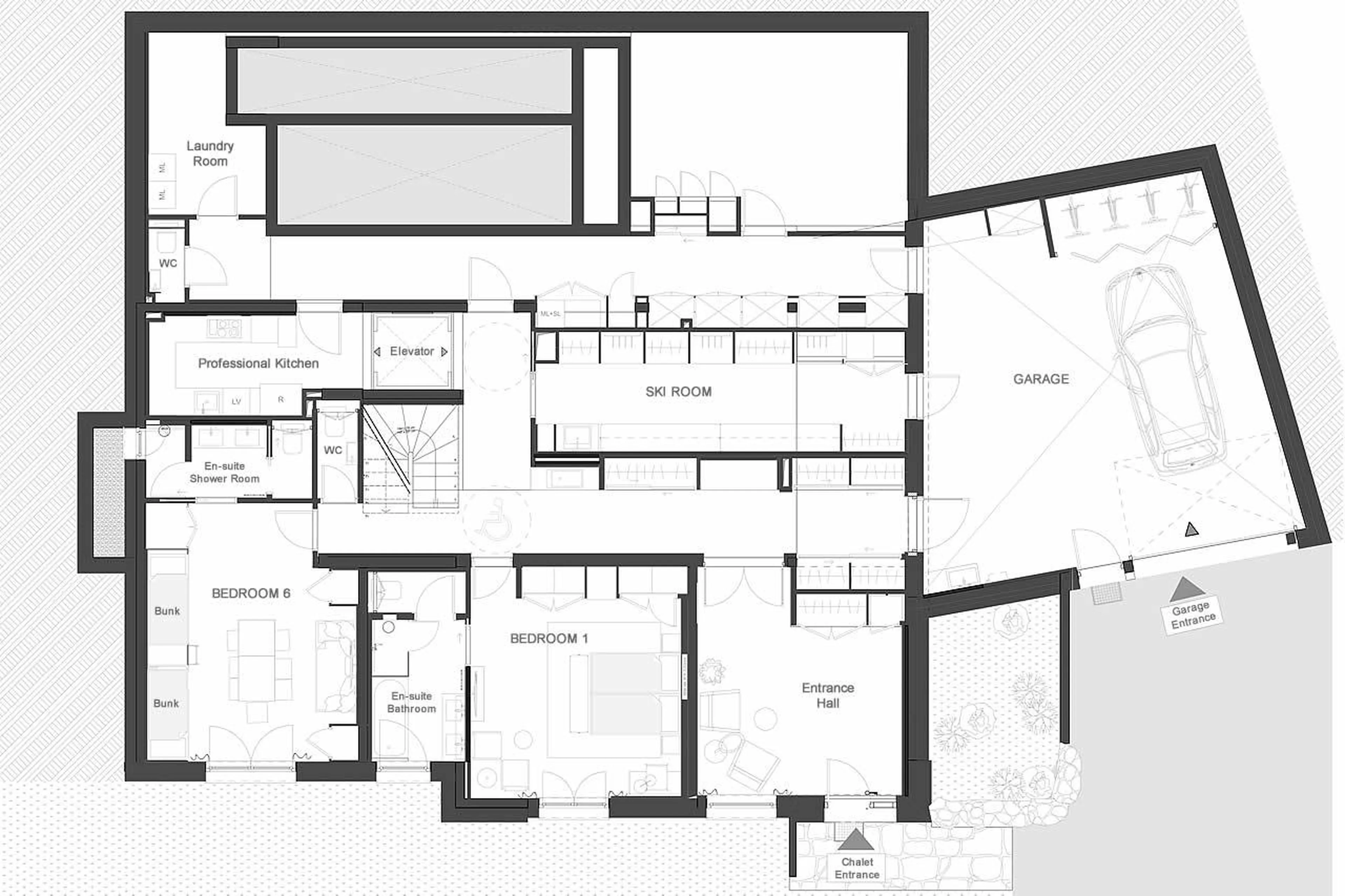 Level 0 floor plan of Granite Mountain Lodge