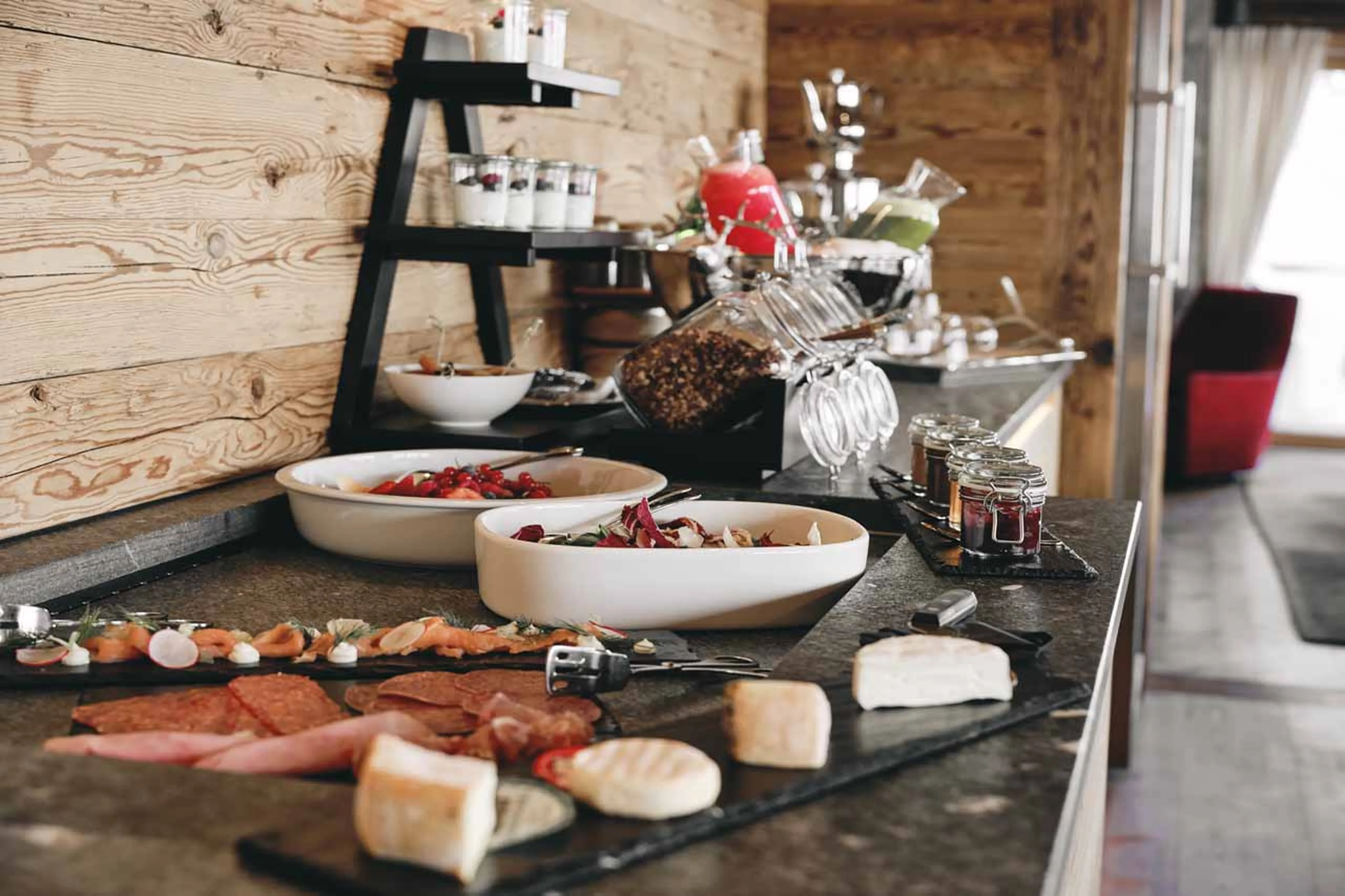 Breakfast buffet at Hahnenkamm Lodge in Kitzbuhel