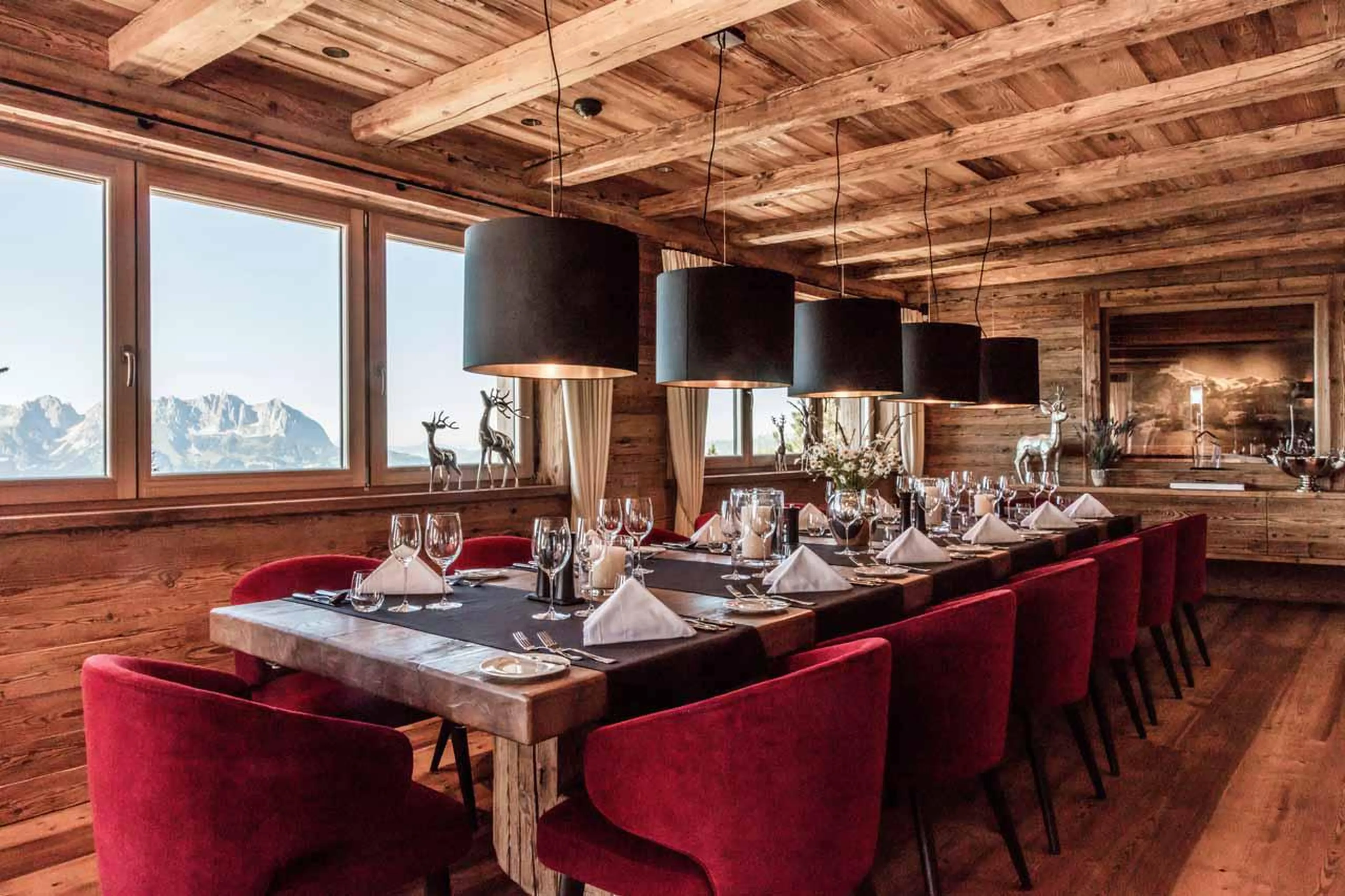 Dining table at Hahnenkamm Lodge in Kitzbuhel