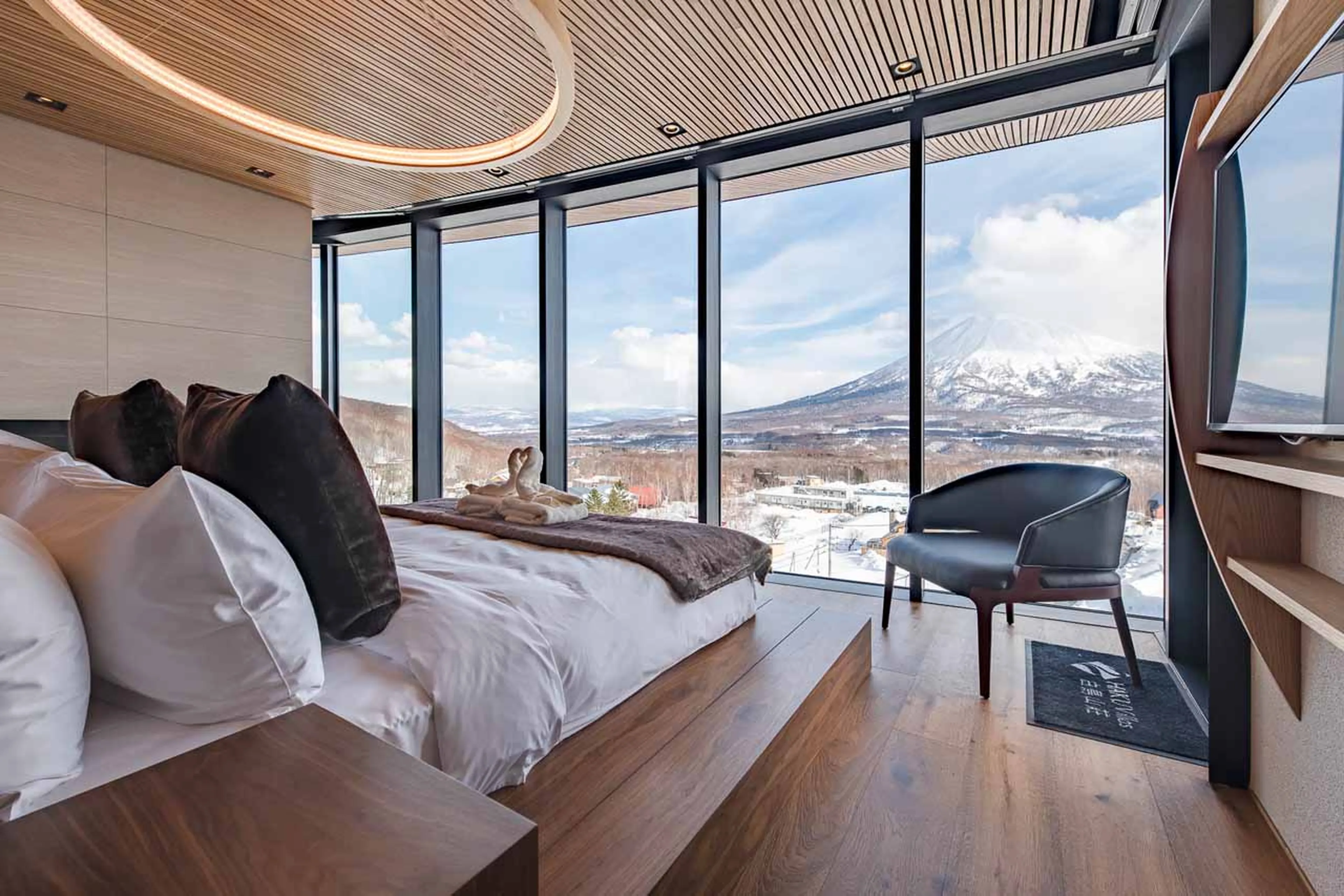 Views from bedroom at HakuVillas Penthouse in Niseko