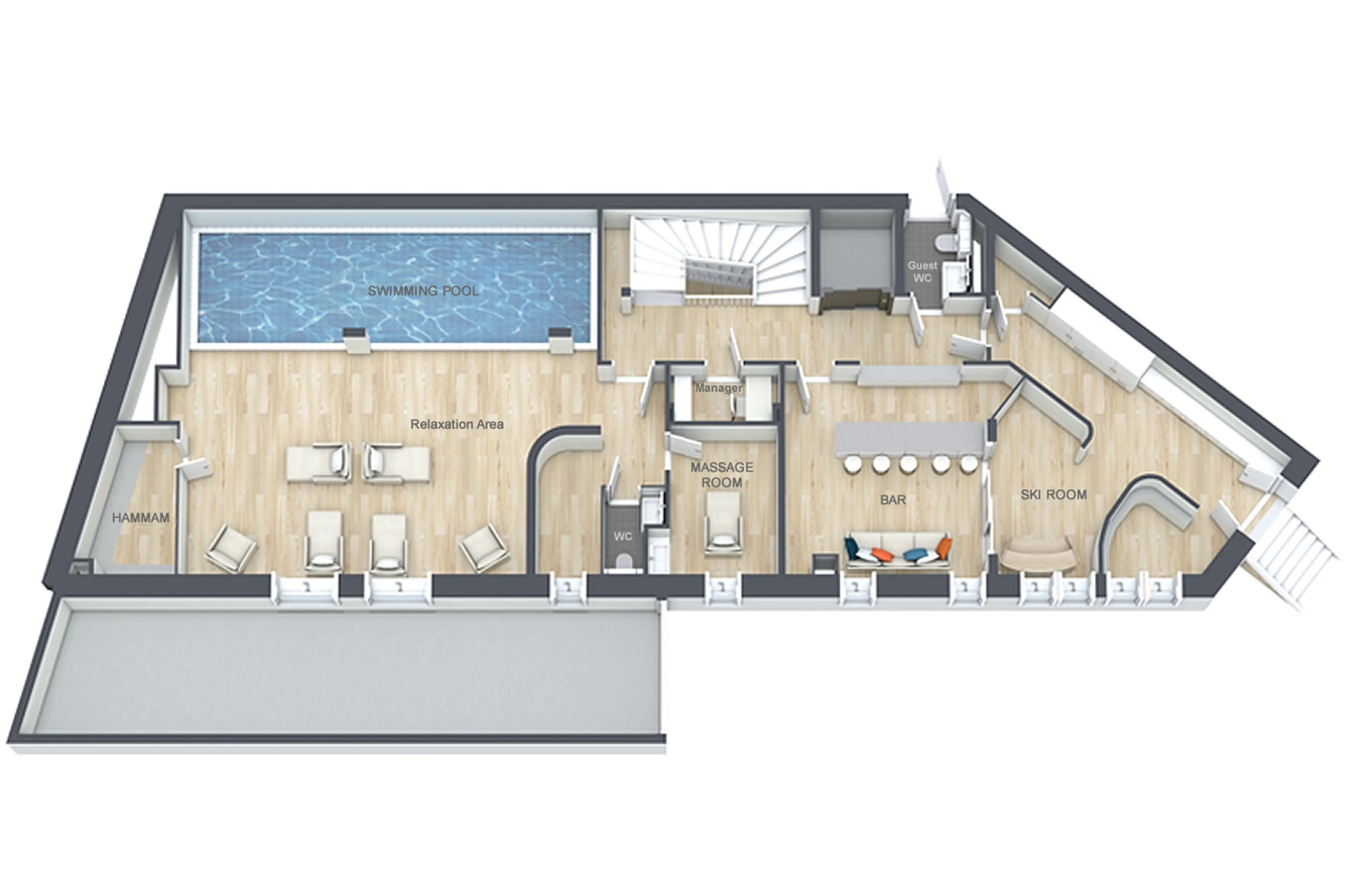 Level 0 floor plan of Chalet des Legendes part of Hameau Alpin in Val d'Isere
