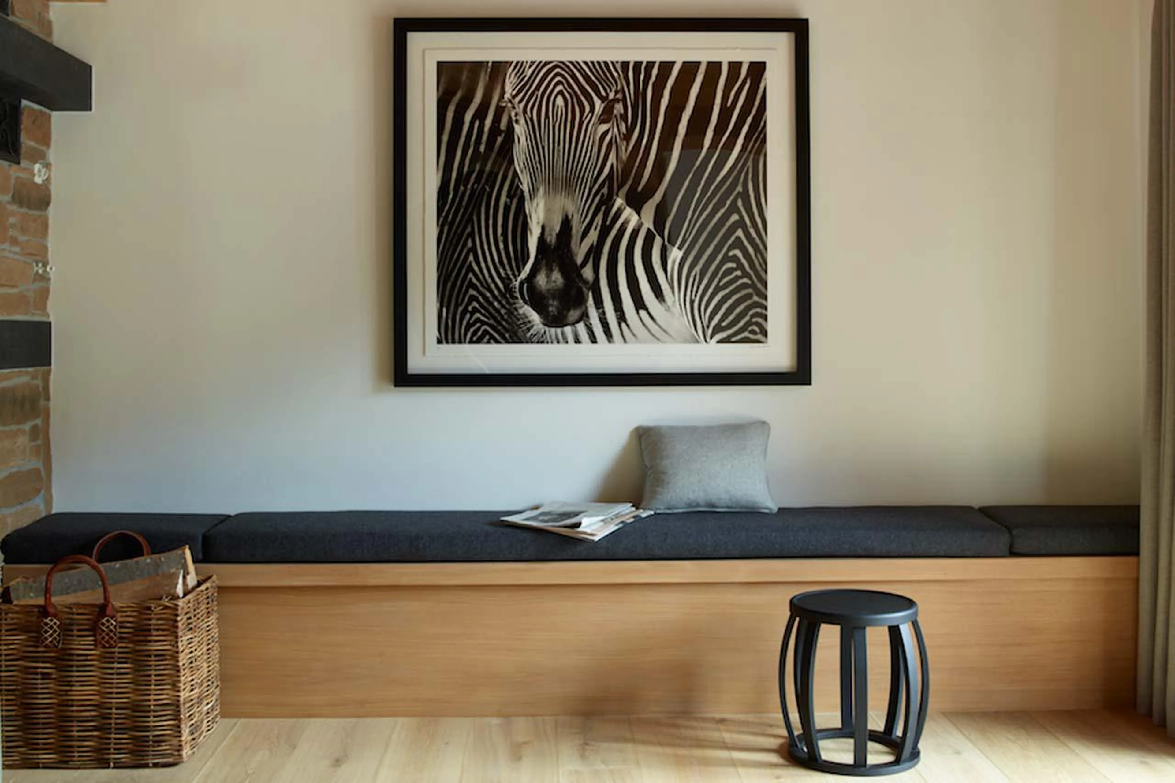 Reading area in main living area of Haus Alpina in Klosters