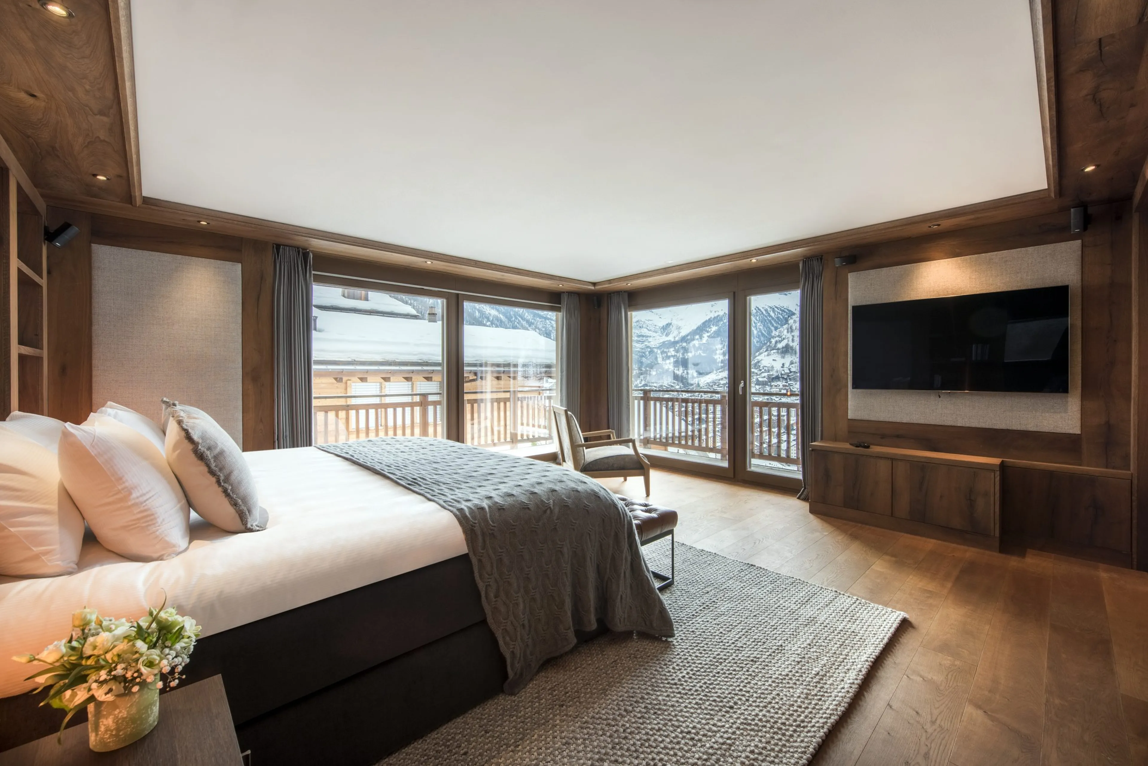 TV in master suite of Haus Leytron in Zermatt