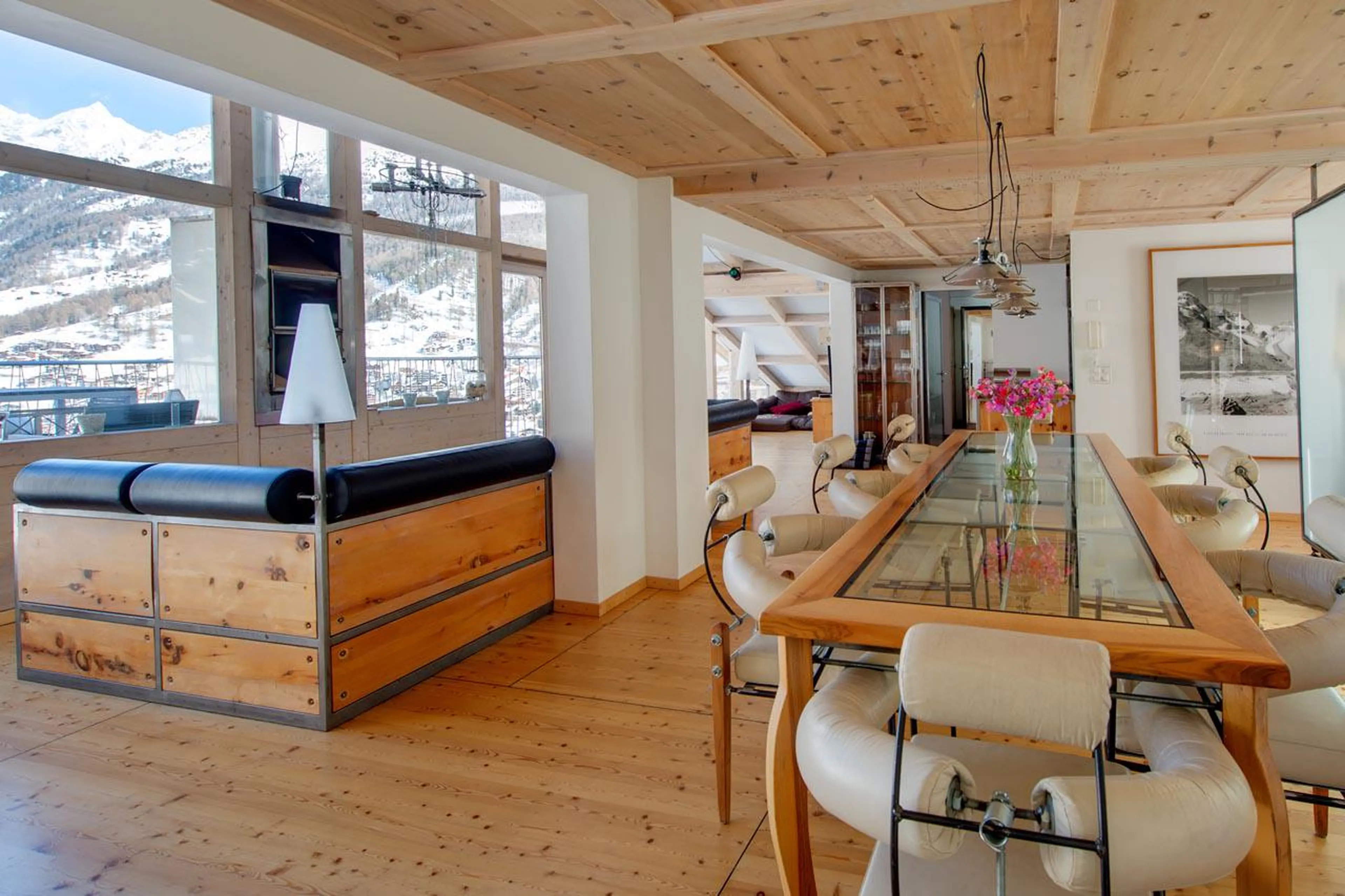 Modern dining table at Heinz Julen Penthouse in Zermatt