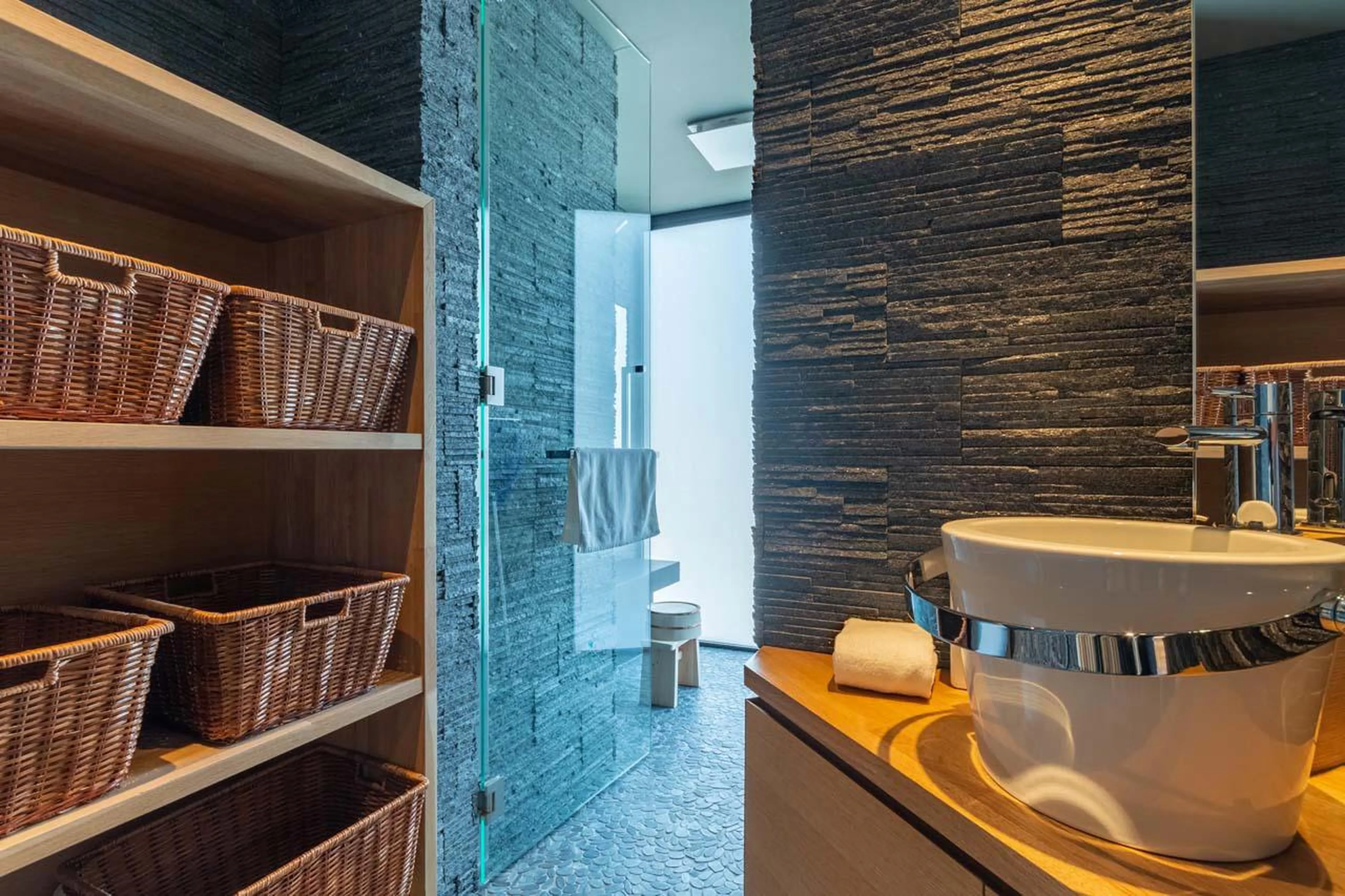 Shower room adjoining open-plan living area at Hideaway on Escarpment in Niseko