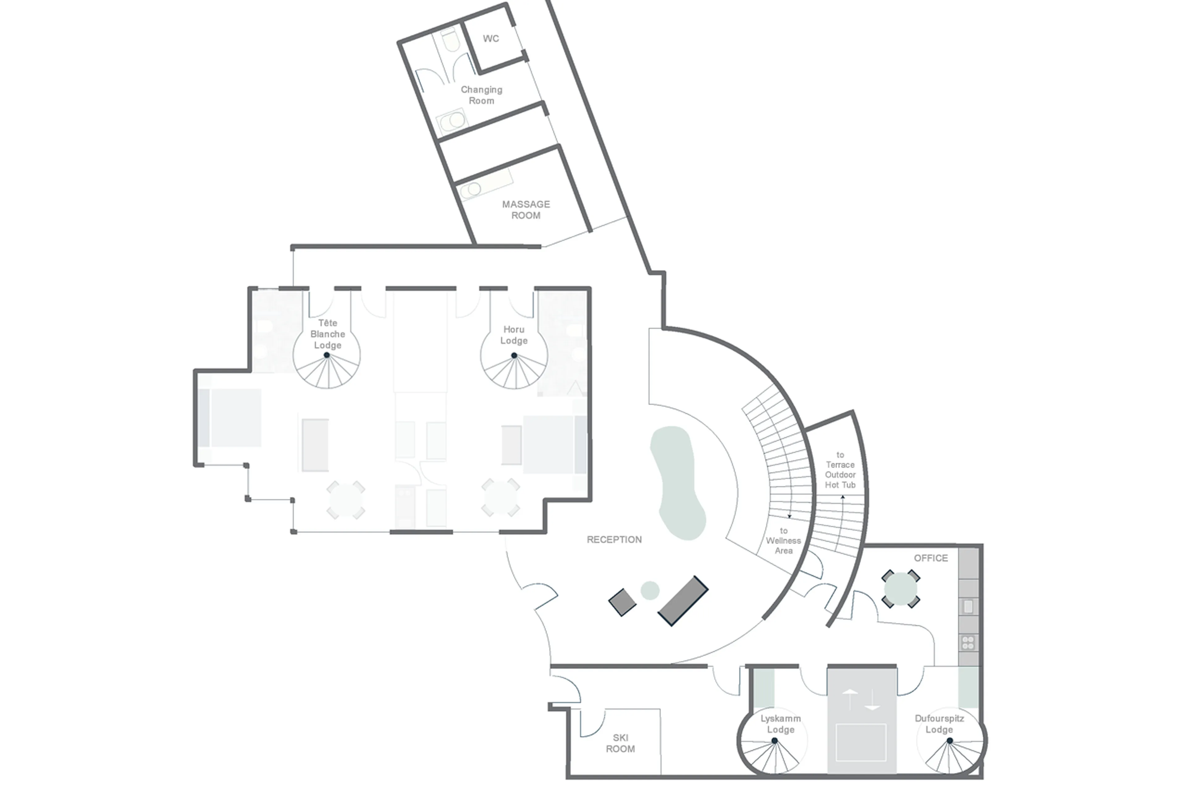 Level 0 floor plan of Horu Lodge in Zermatt