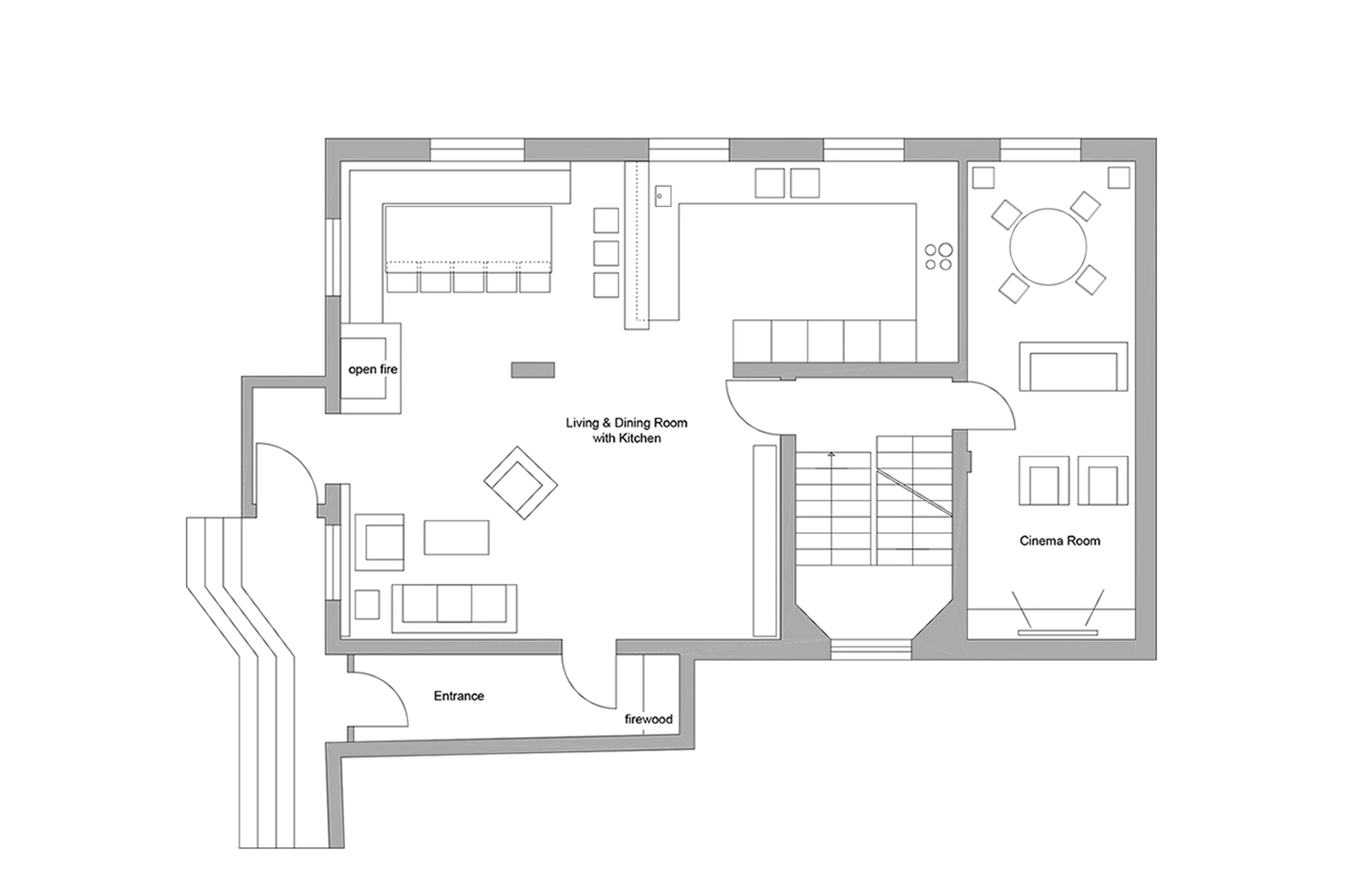 Level 0 floor plan of House Hannes Schneider in Stuben, near Zürs