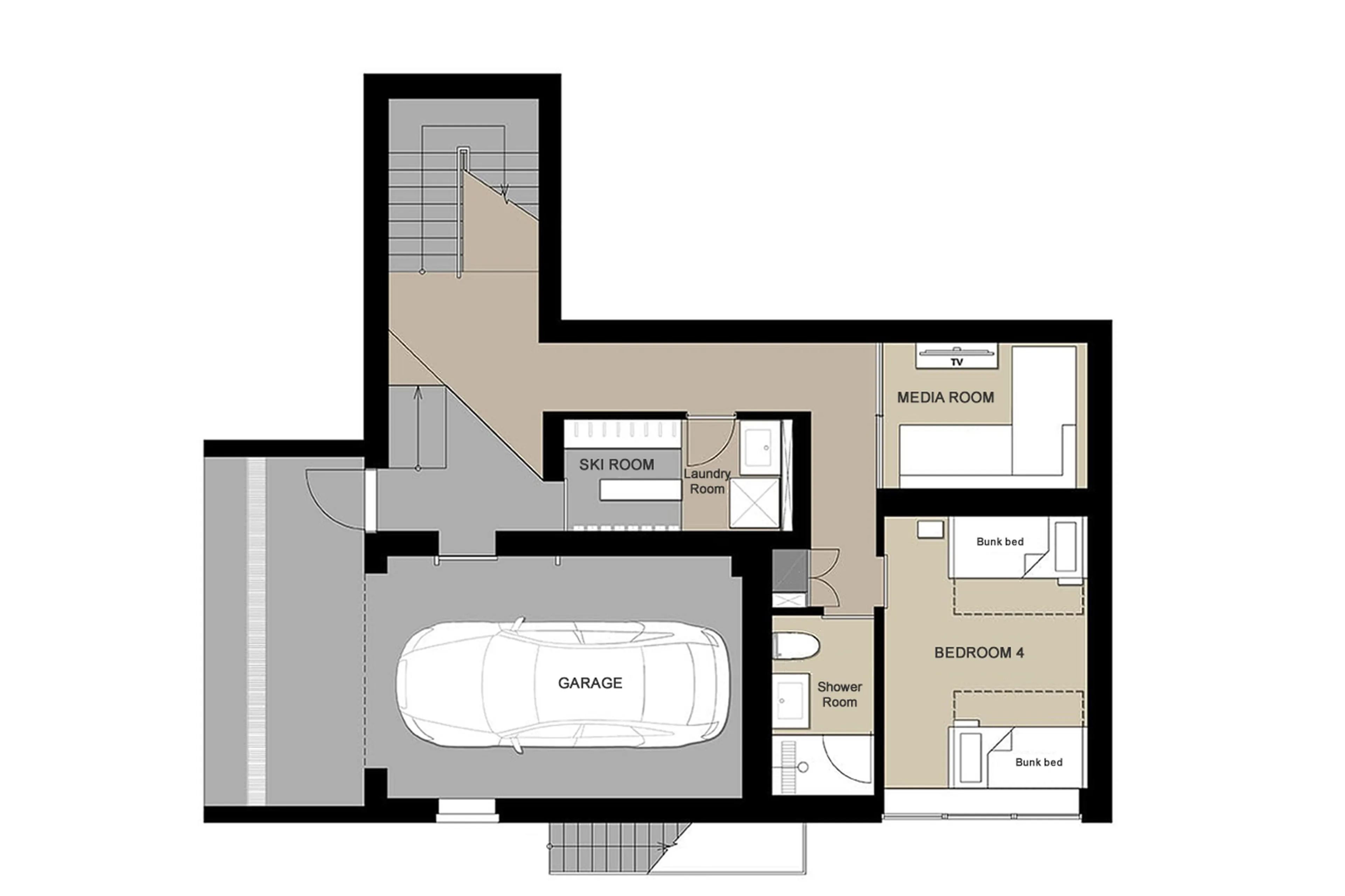 Level 0 floor plan of Kitsune House in Niseko