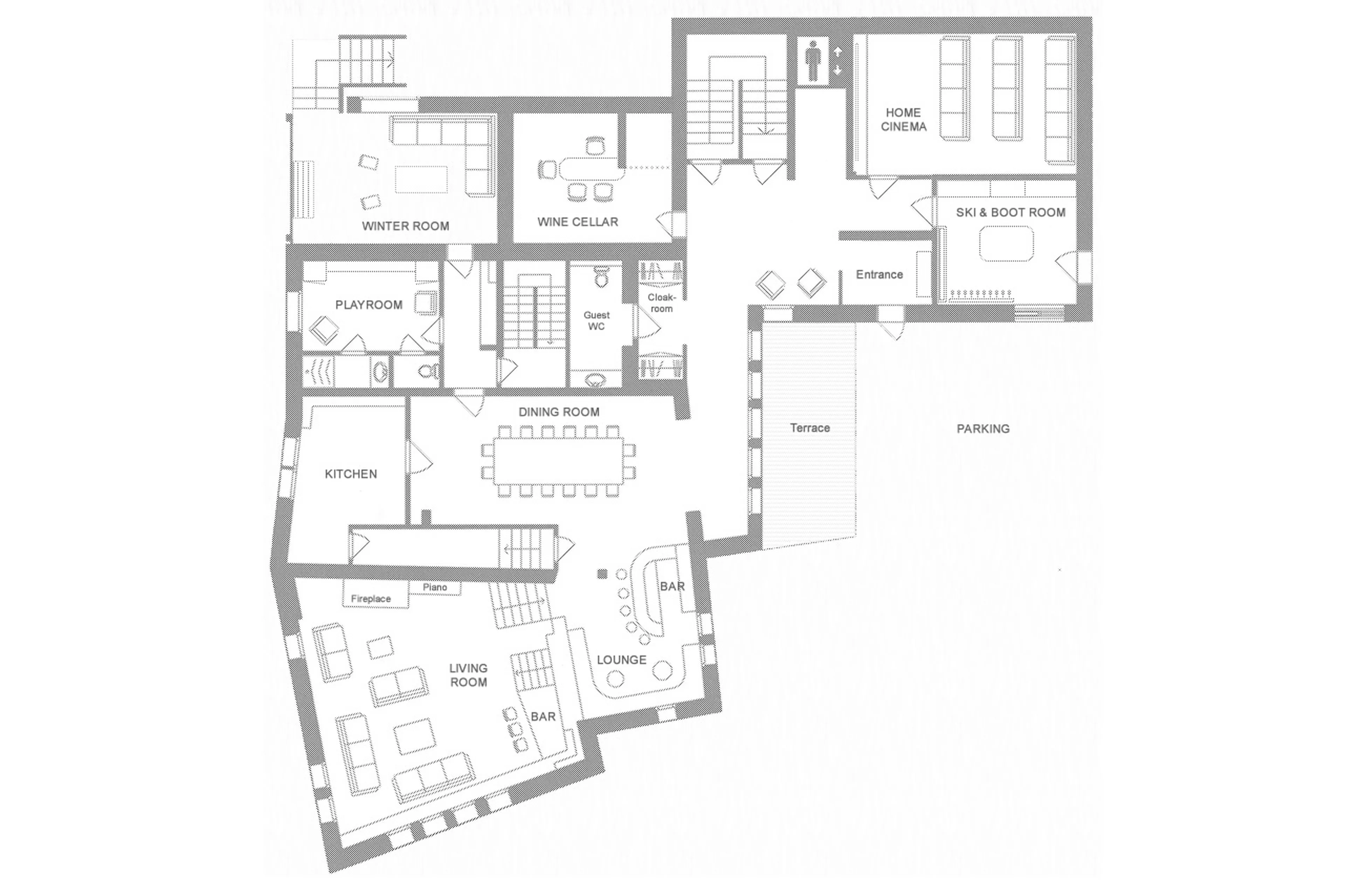 Level 0 floor plan for  La Ferme de Mon Grand Pere in Meribel