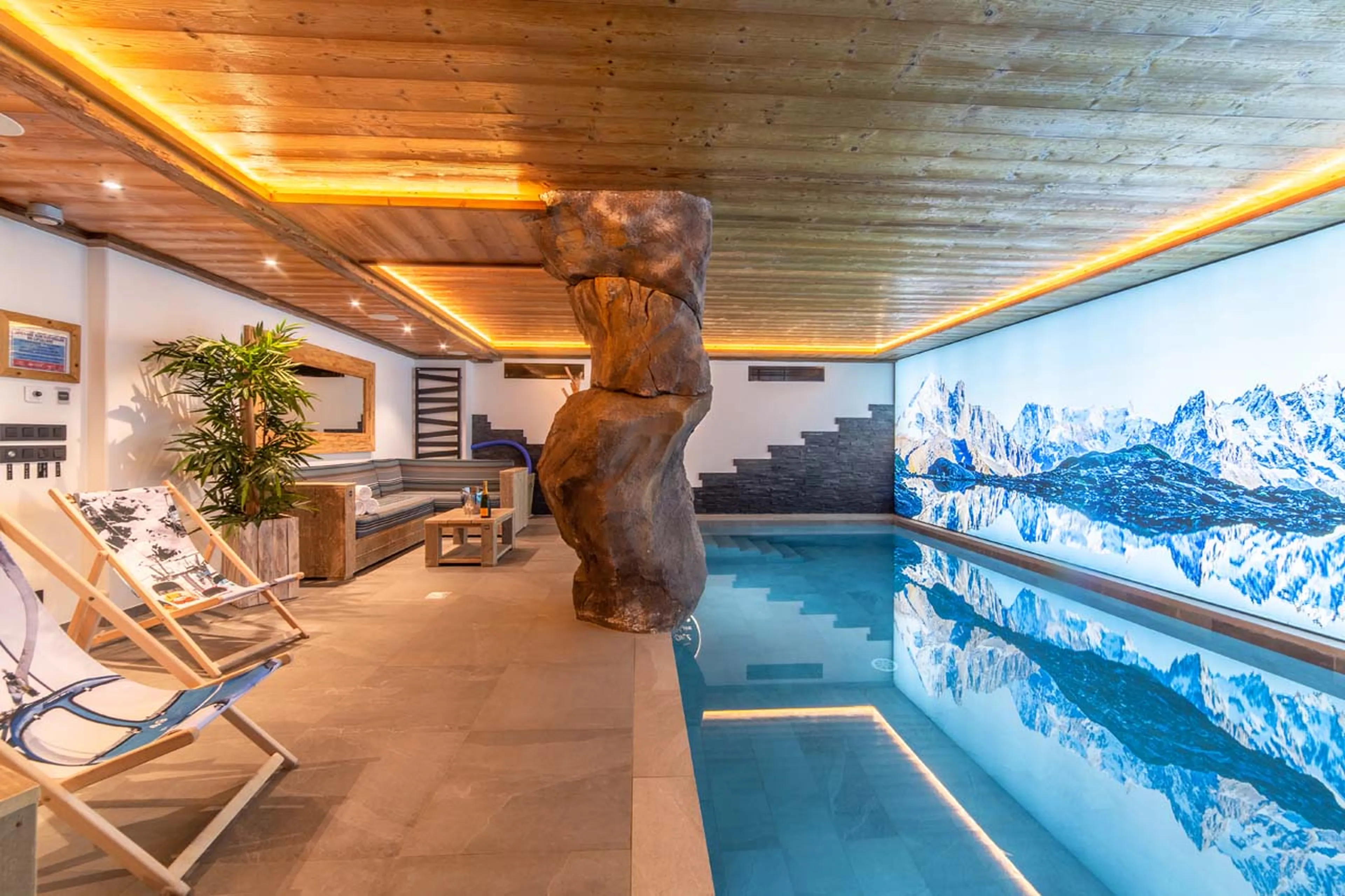 Poolside relaxation at La Ferme de Mon Grand Pere in Meribel