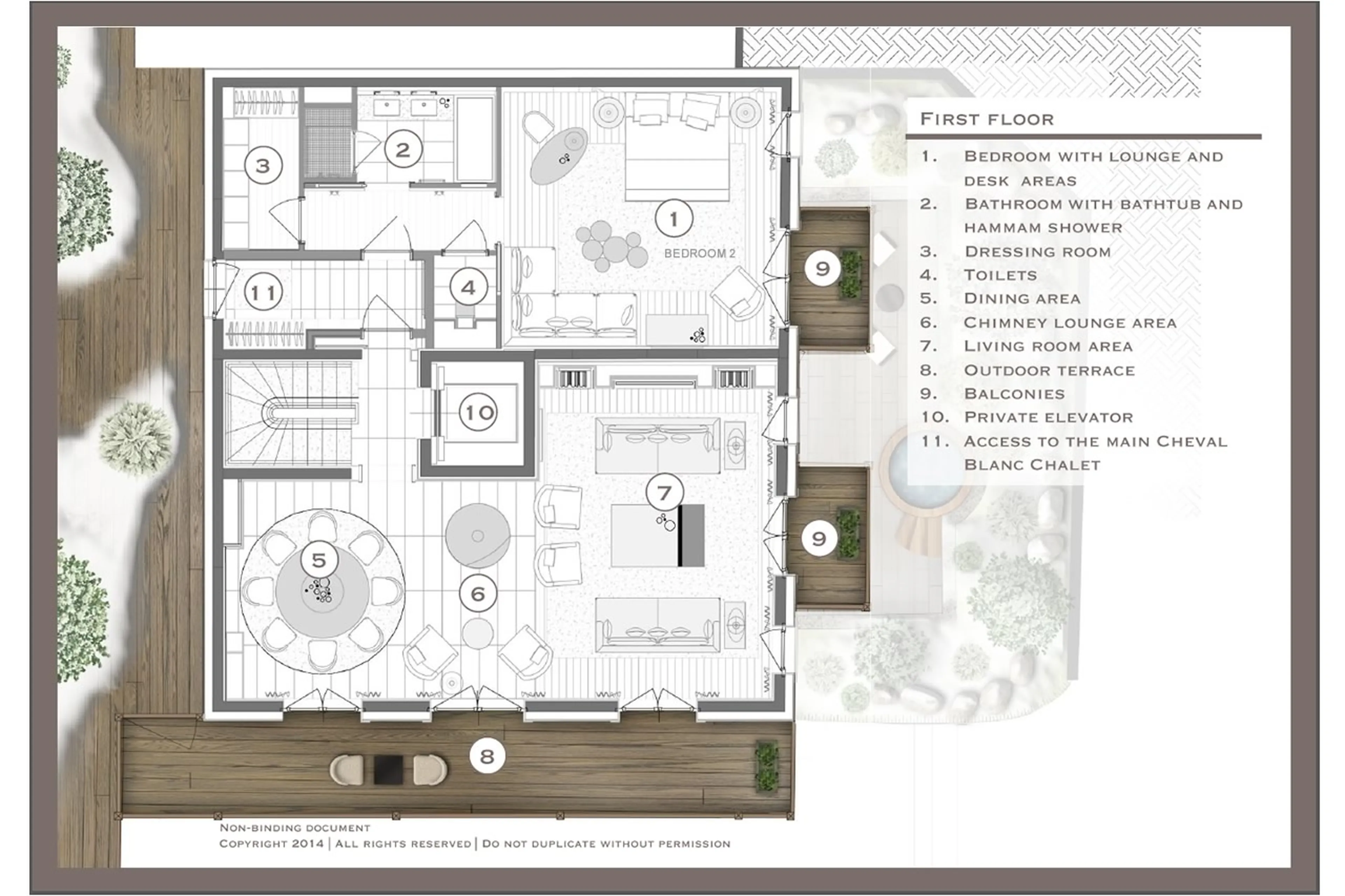Level 1 floor plan of Le Chalet Cheval Blanc in Courchevel 1850